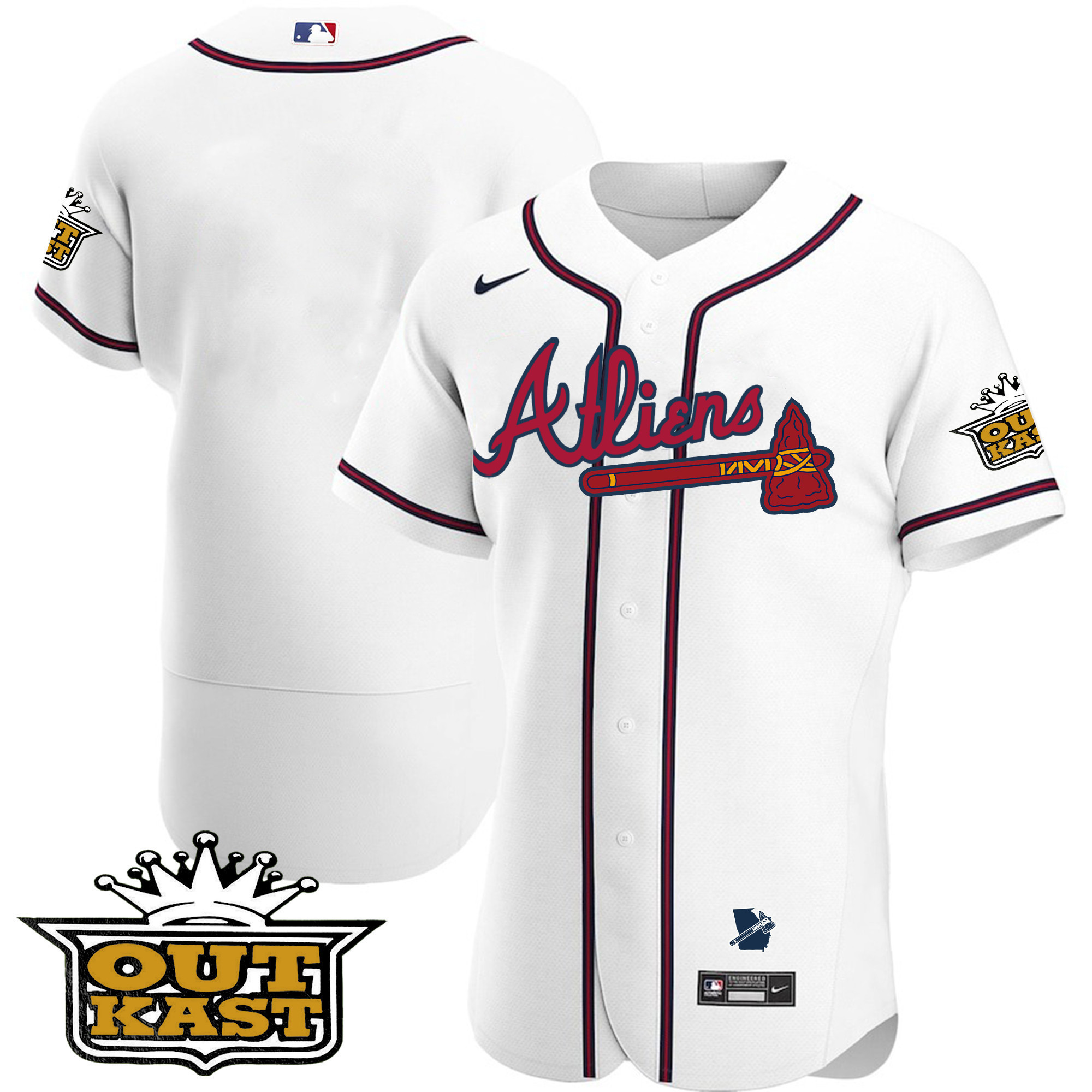 Team Men's Atlanta Braves Atliens Flex Base V2 White Jersey - All Stitched