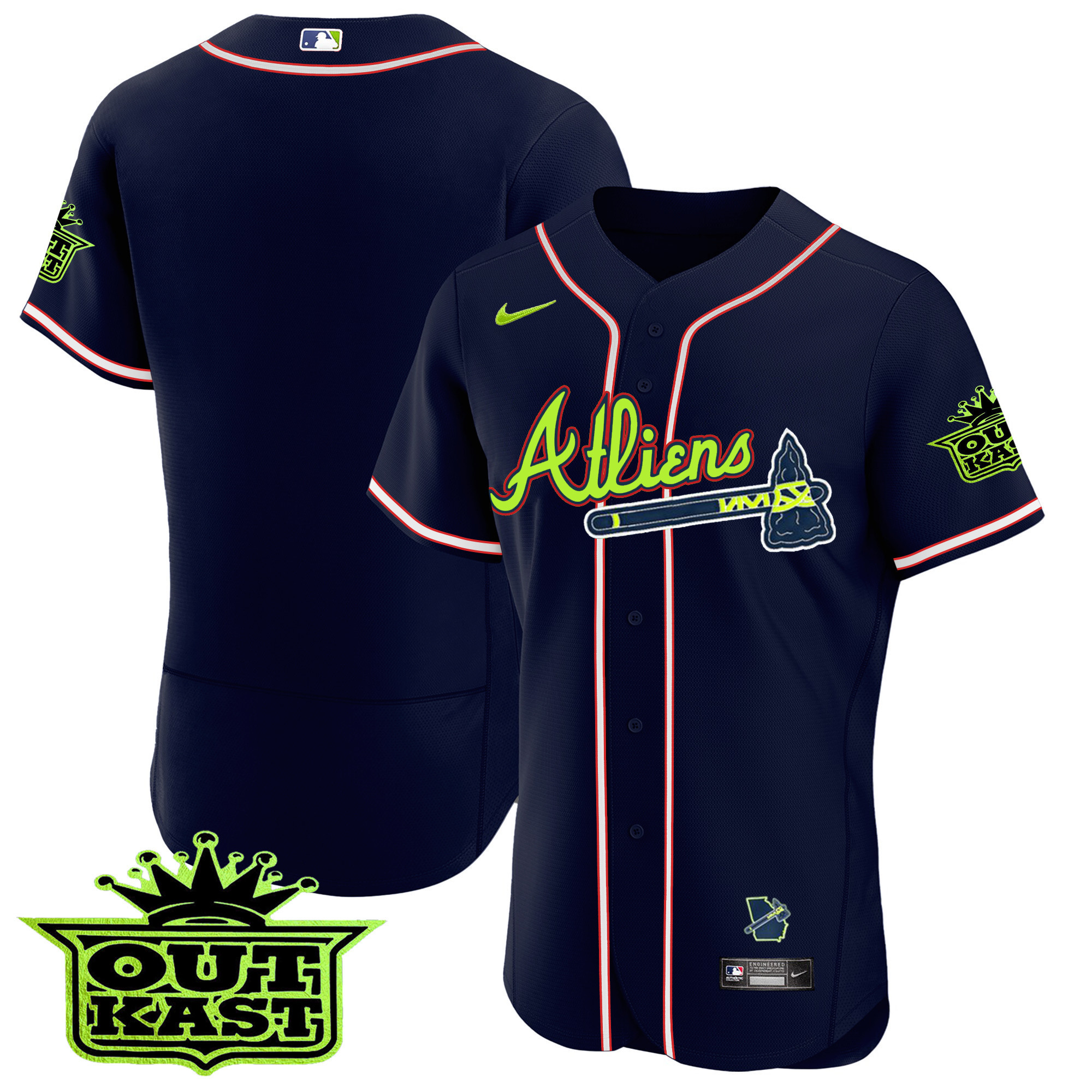 Team Men's Atlanta Braves Atliens Flex Base V3 Atliens Red Jersey - All Stitched