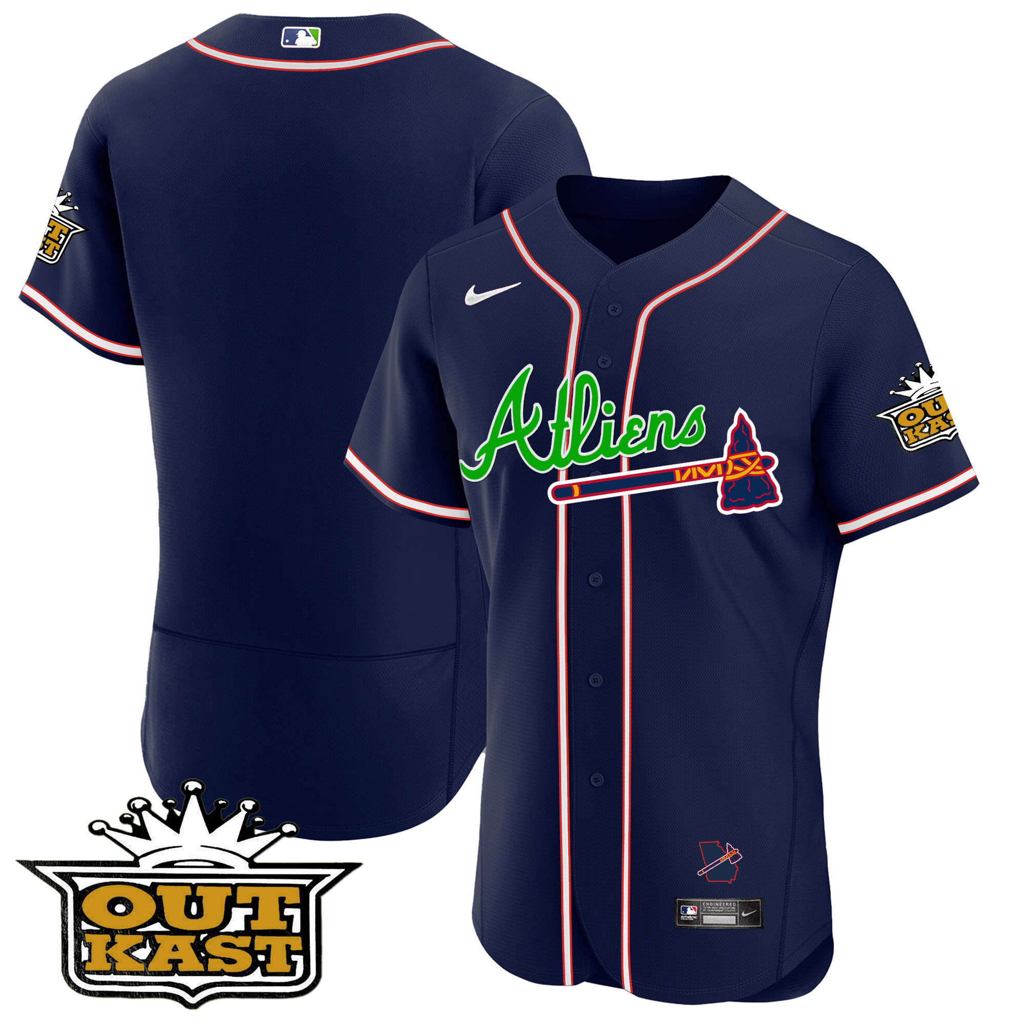 Team Men's Atlanta Braves Atliens Flex Base V4 Navy Jersey - All Stitched