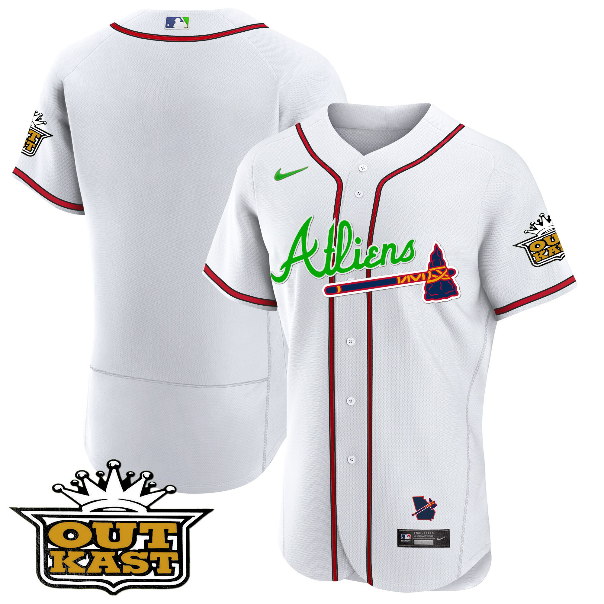 Team Men's Atlanta Braves Atliens Flex Base V4 White Jersey - All Stitched