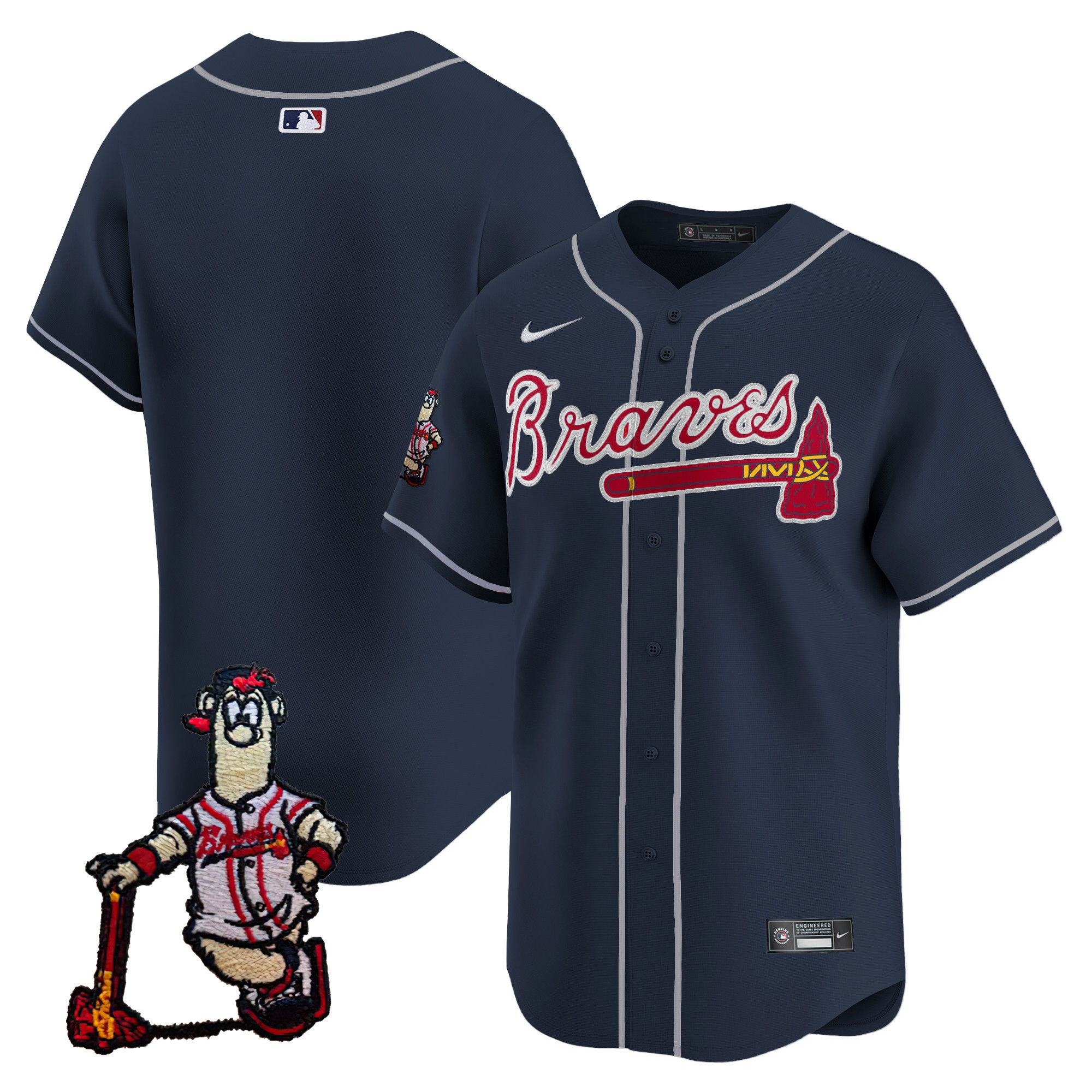 Team Men's Atlanta Braves Blooper Patch Vapor Premier Limited Navy Jersey - All Stitched