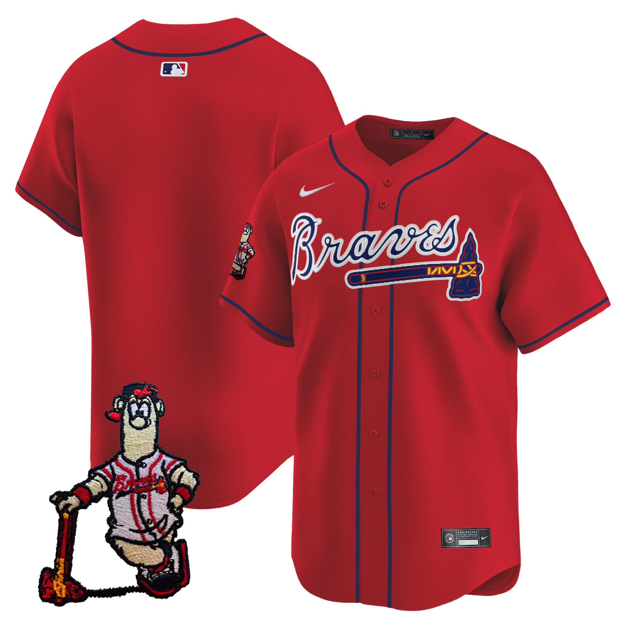 Team Men's Atlanta Braves Blooper Patch Vapor Premier Limited Red Jersey - All Stitched