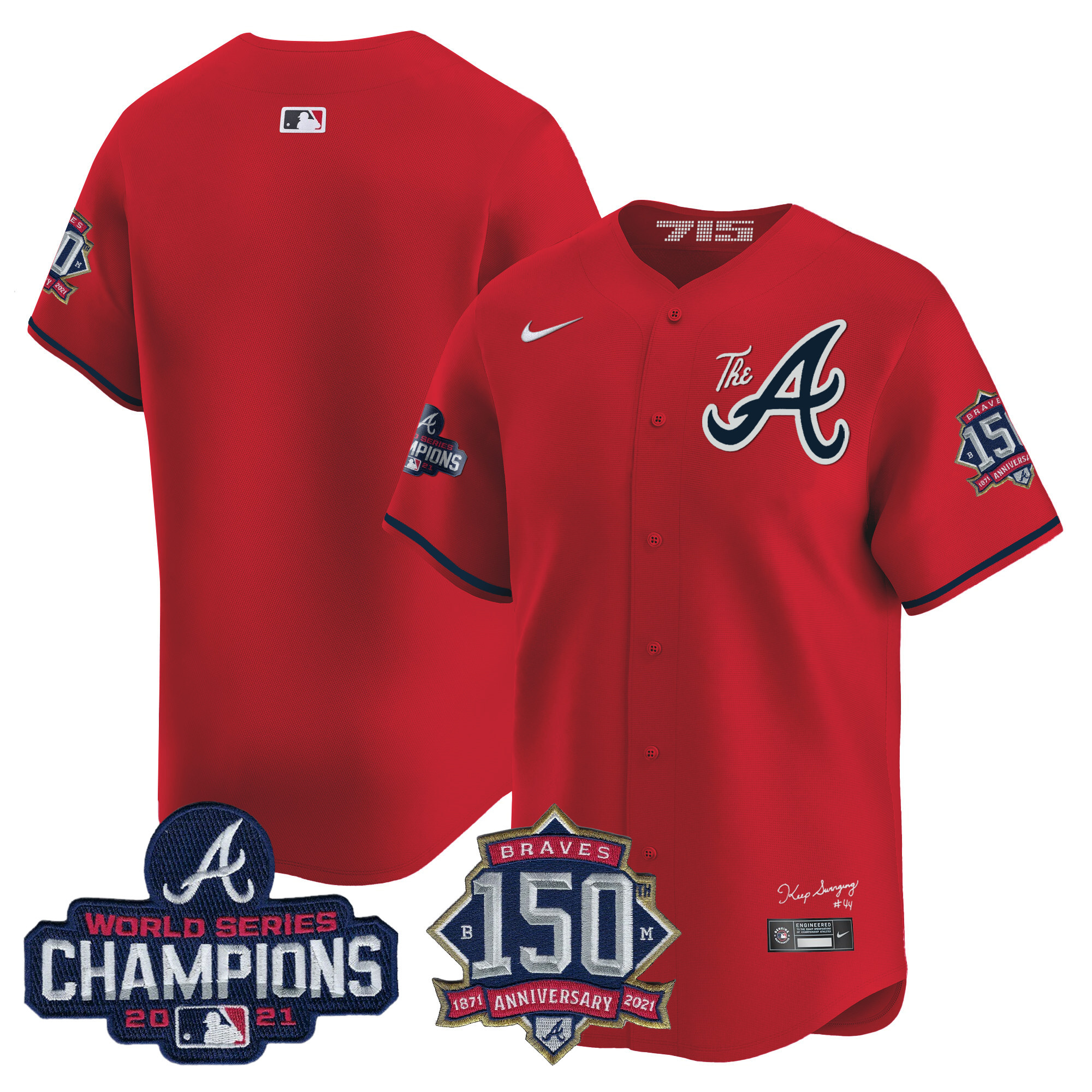 Team Men's Atlanta Braves Champions & 150th Patch Vapor Premier Limited Red Jersey - All Stitched