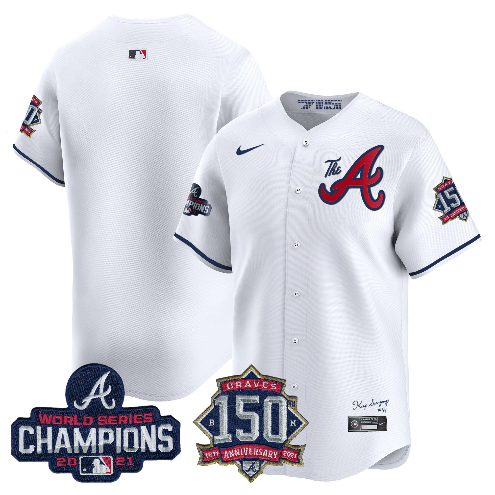 Team Men's Atlanta Braves Champions & 150th Patch Vapor Premier Limited White Jersey - All Stitched