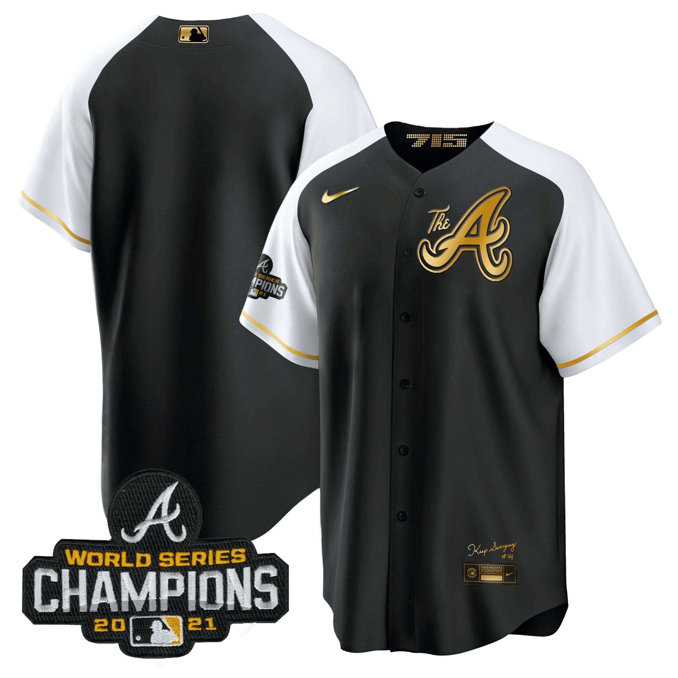Team Men's Atlanta Braves Champions Alternate Gold Cool Base Black Jersey - All Stitched