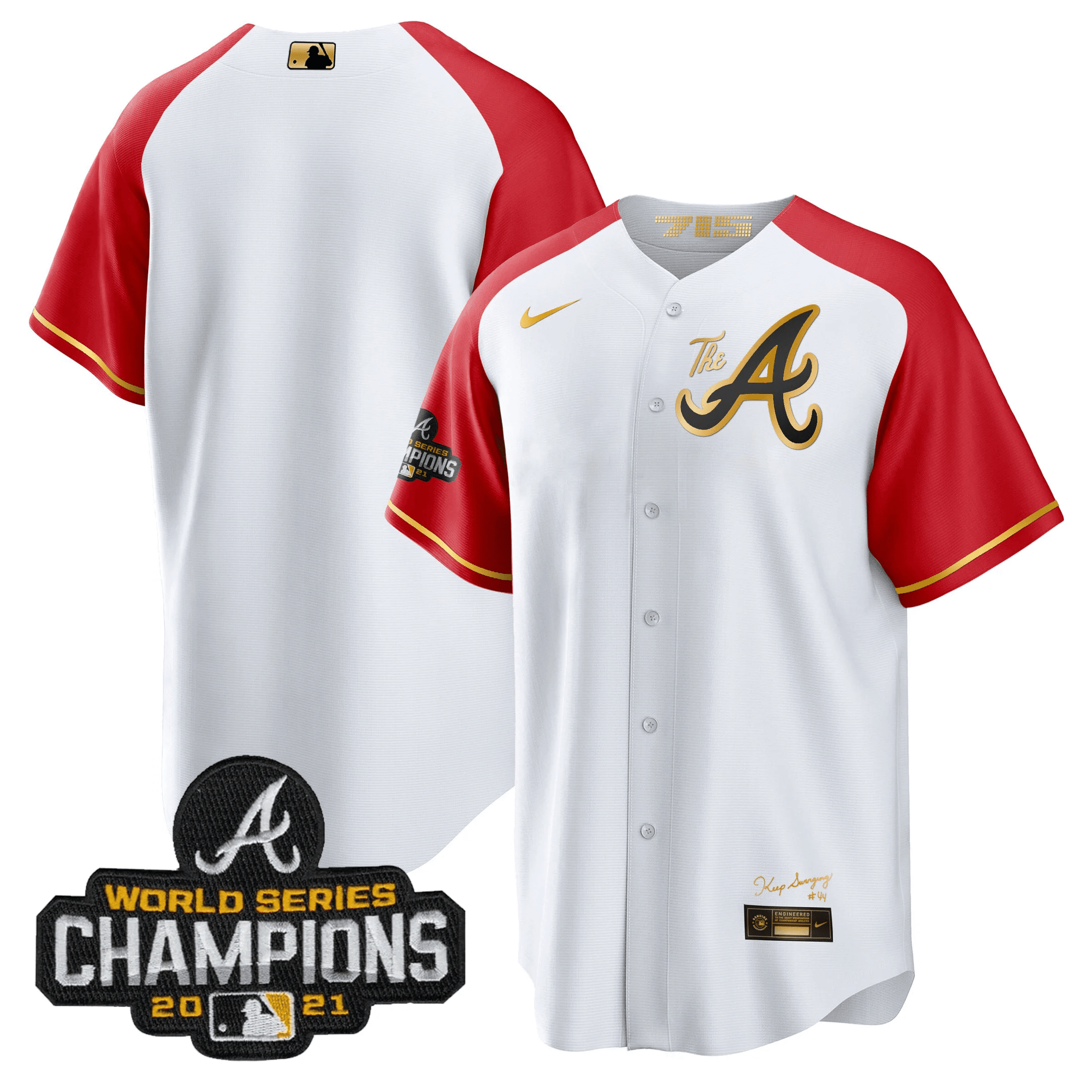 Team Men's Atlanta Braves Champions Alternate Gold Cool Base White Jersey - All Stitched
