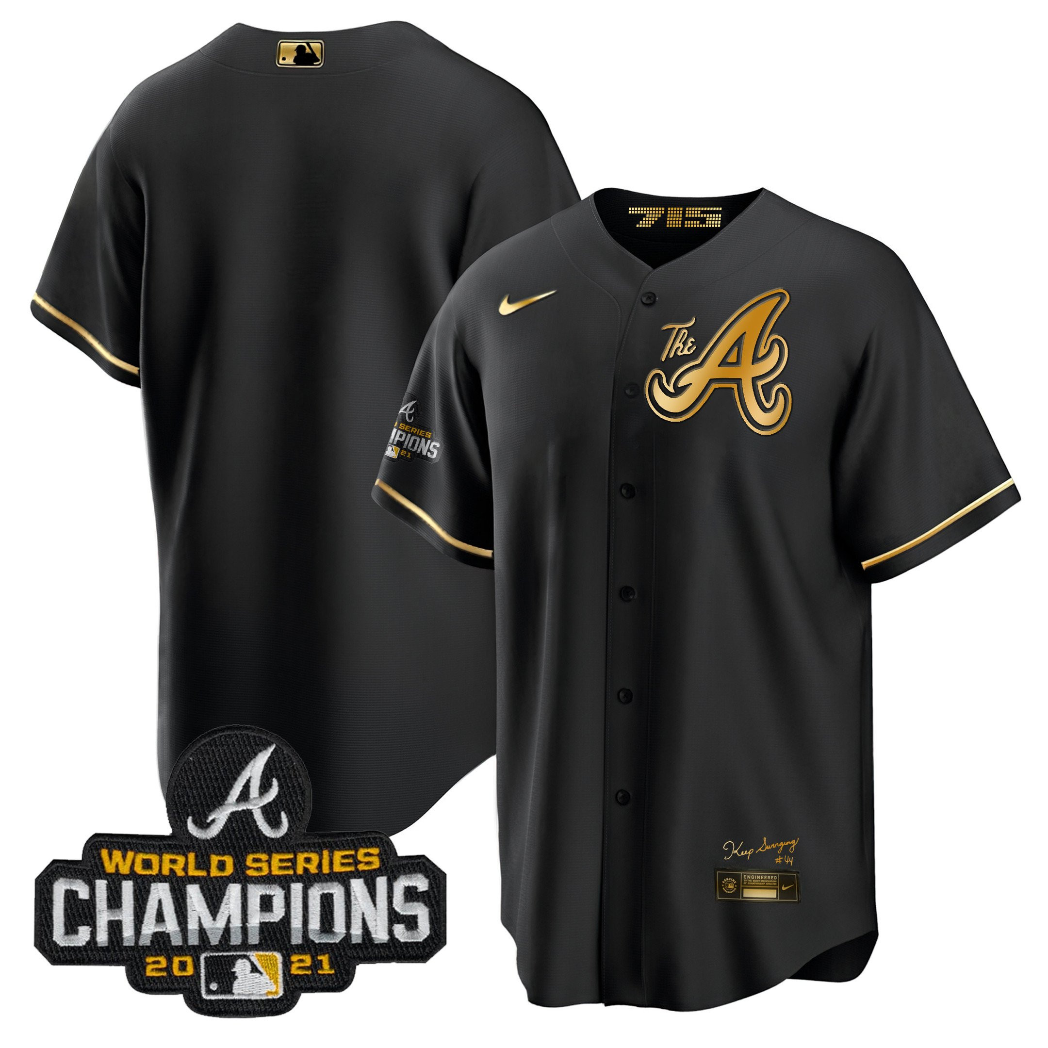 Team Men's Atlanta Braves Champions City Connect Gold Cool Base Black Gold Jersey - All Stitched