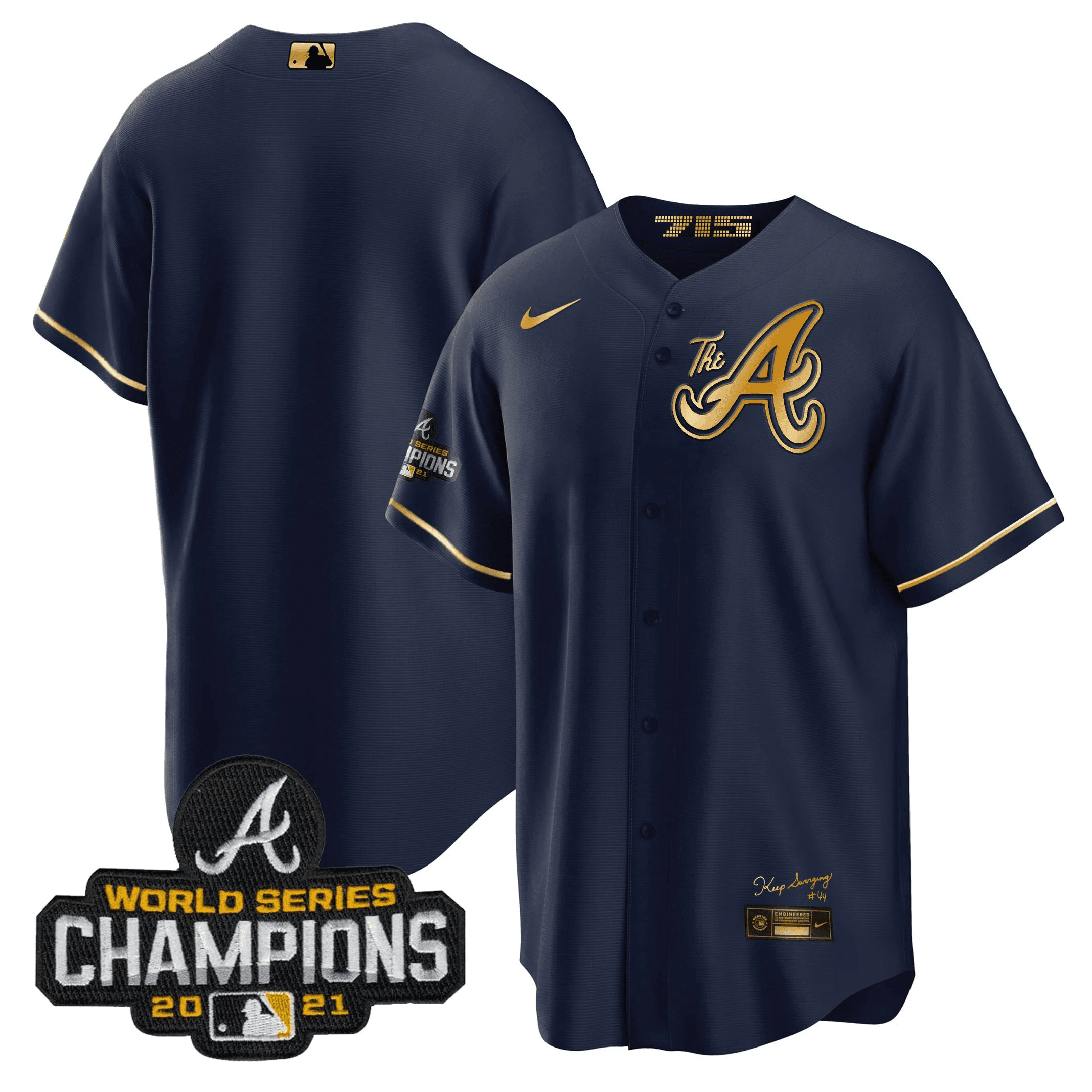 Team Men's Atlanta Braves Champions City Connect Gold Cool Base Navy Gold Jersey - All Stitched