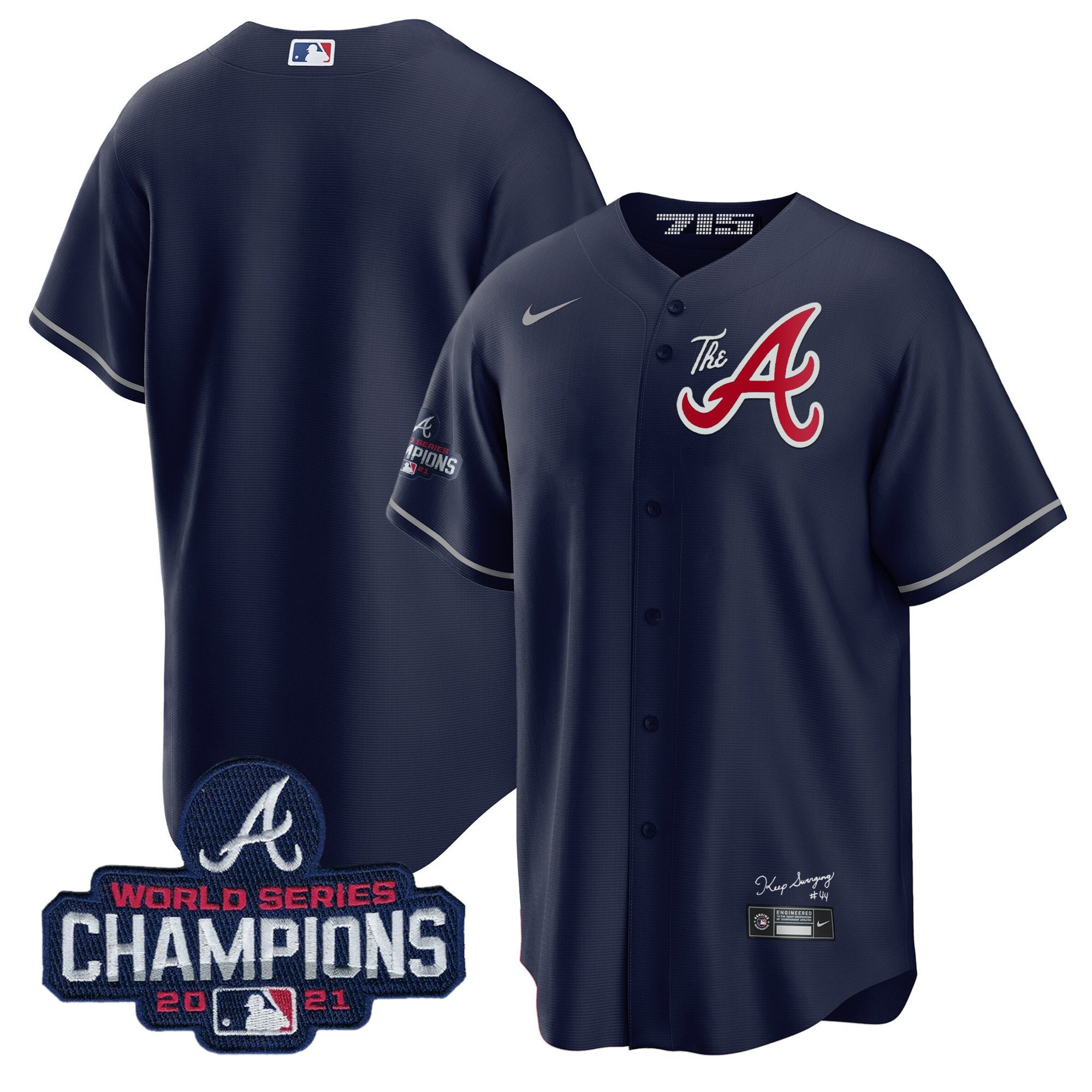 Team Men's Atlanta Braves Champions City Connect Gold Cool Base Navy Jersey - All Stitched