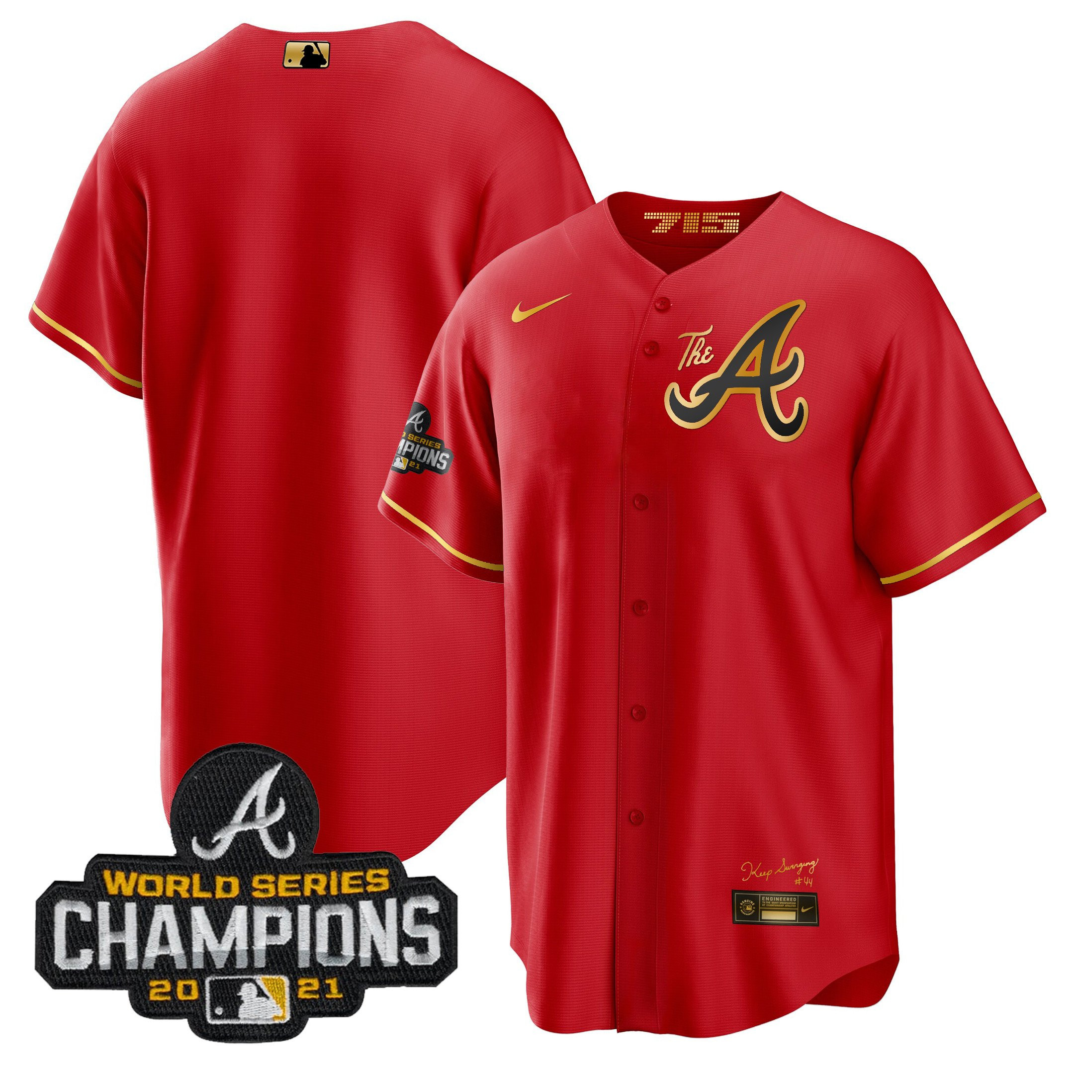 Team Men's Atlanta Braves Champions City Connect Gold Cool Base Red Gold Jersey - All Stitched