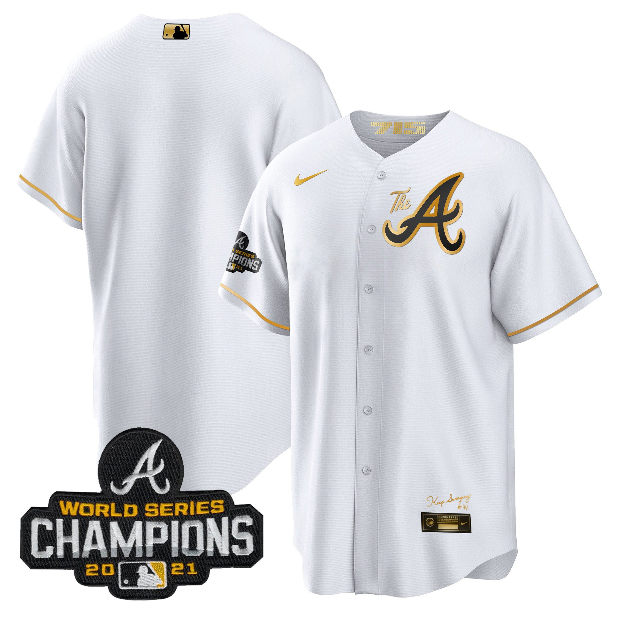Team Men's Atlanta Braves Champions City Connect Gold Cool Base White Gold Jersey - All Stitched