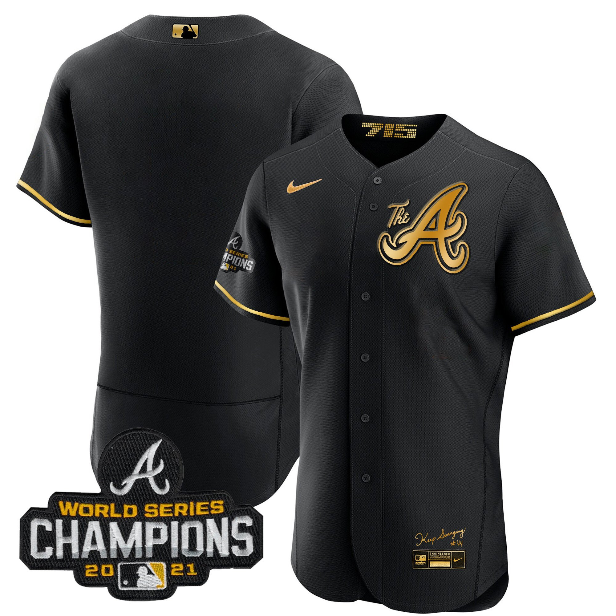 Team Men's Atlanta Braves Champions City Connect Gold Flex Base Black Gold Jersey - All Stitched