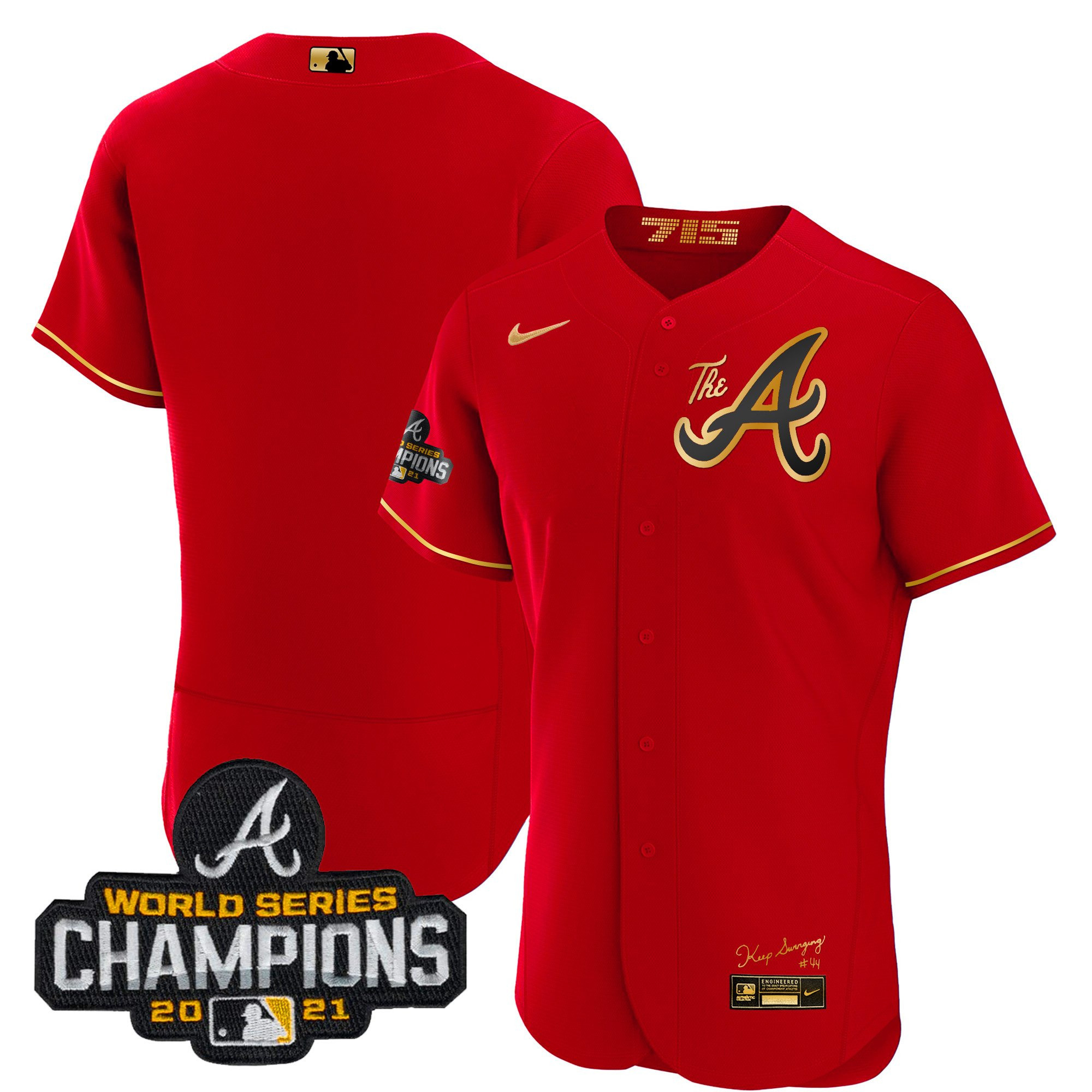 Team Men's Atlanta Braves Champions City Connect Gold Flex Base Red Gold Jersey - All Stitched