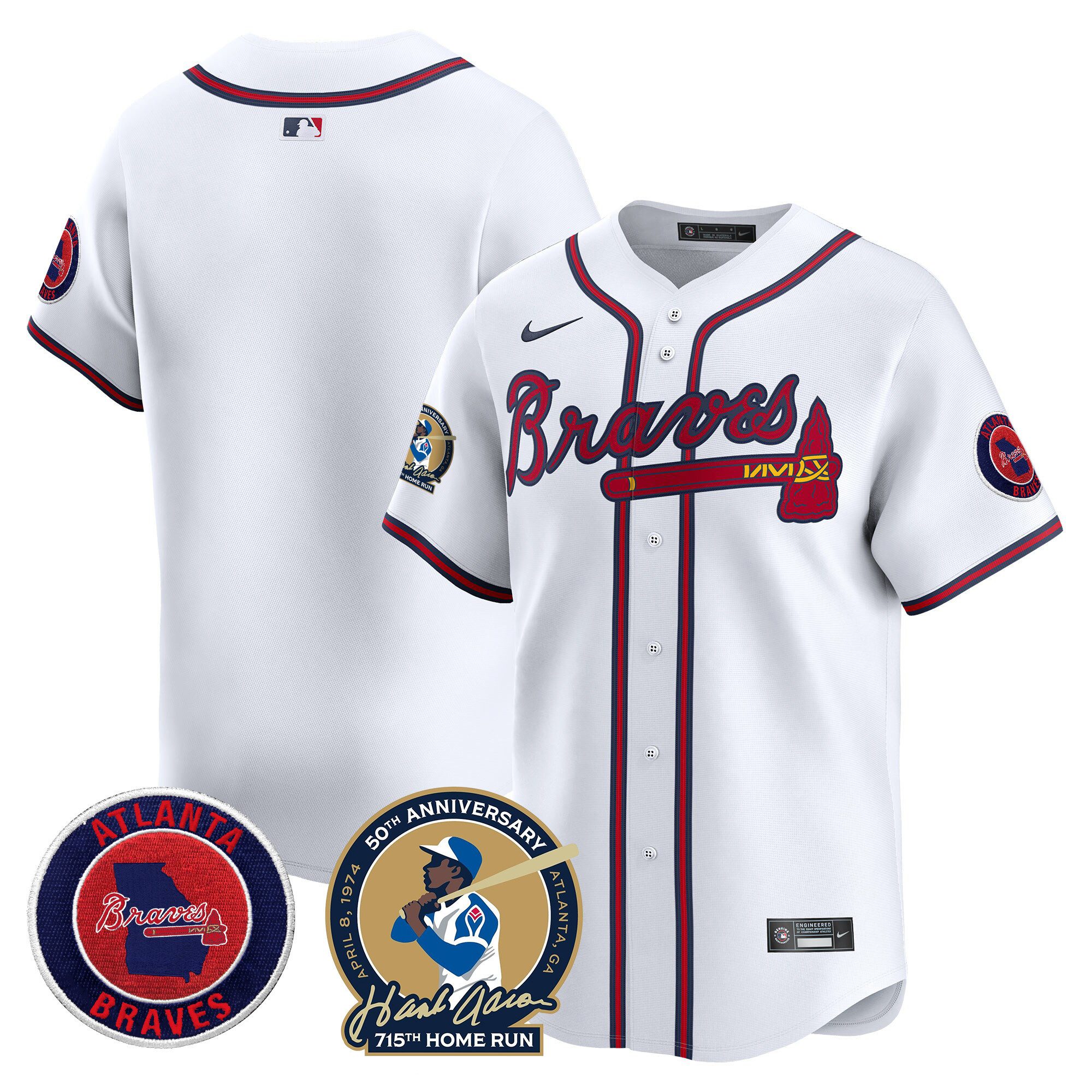 Team Men's Atlanta Braves Hank Aaron 715th Home Run Patch Vapor Premier Limited White Jersey - All Stitched