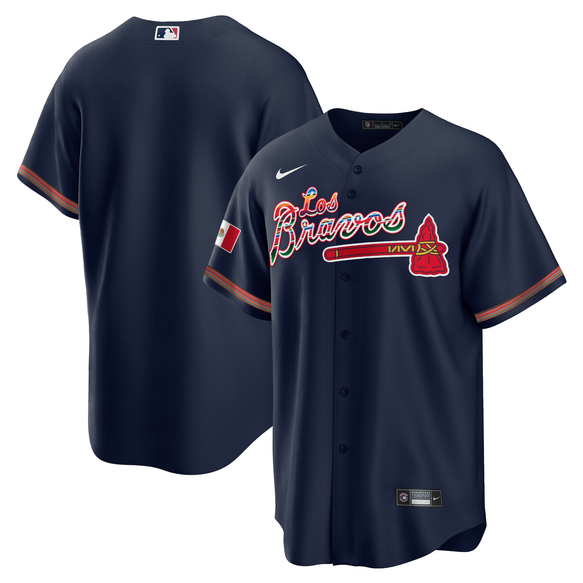 Team Men's Atlanta Braves Los Bravos Mexico Navy Jersey - All Stitched