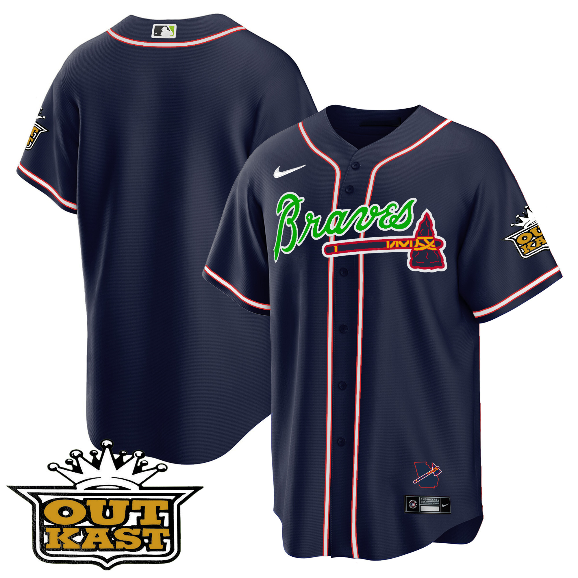 Team Men's Atlanta Braves Outkast Cool Base V2 Navy Jersey - All Stitched