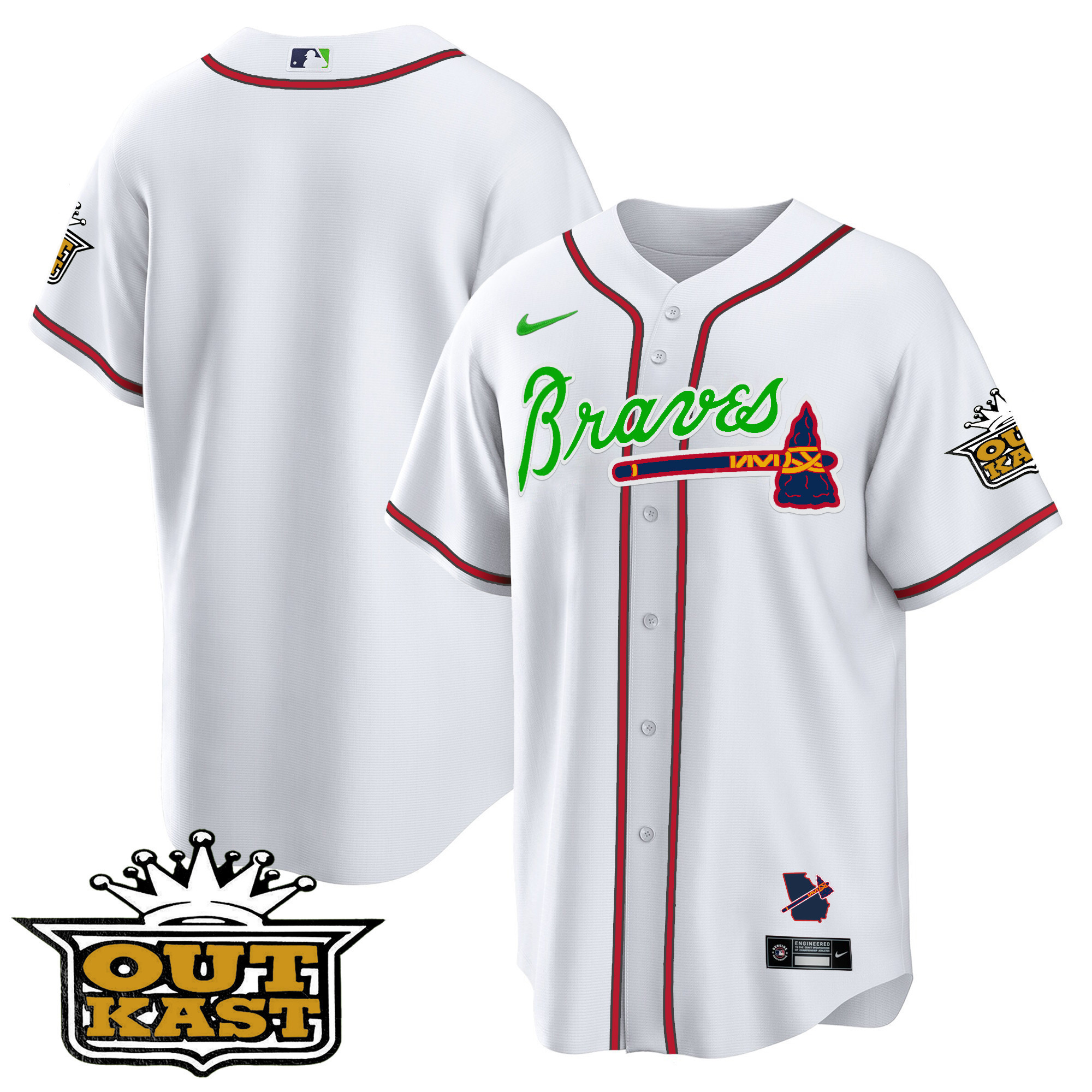 Team Men's Atlanta Braves Outkast Cool Base V2 White Jersey - All Stitched