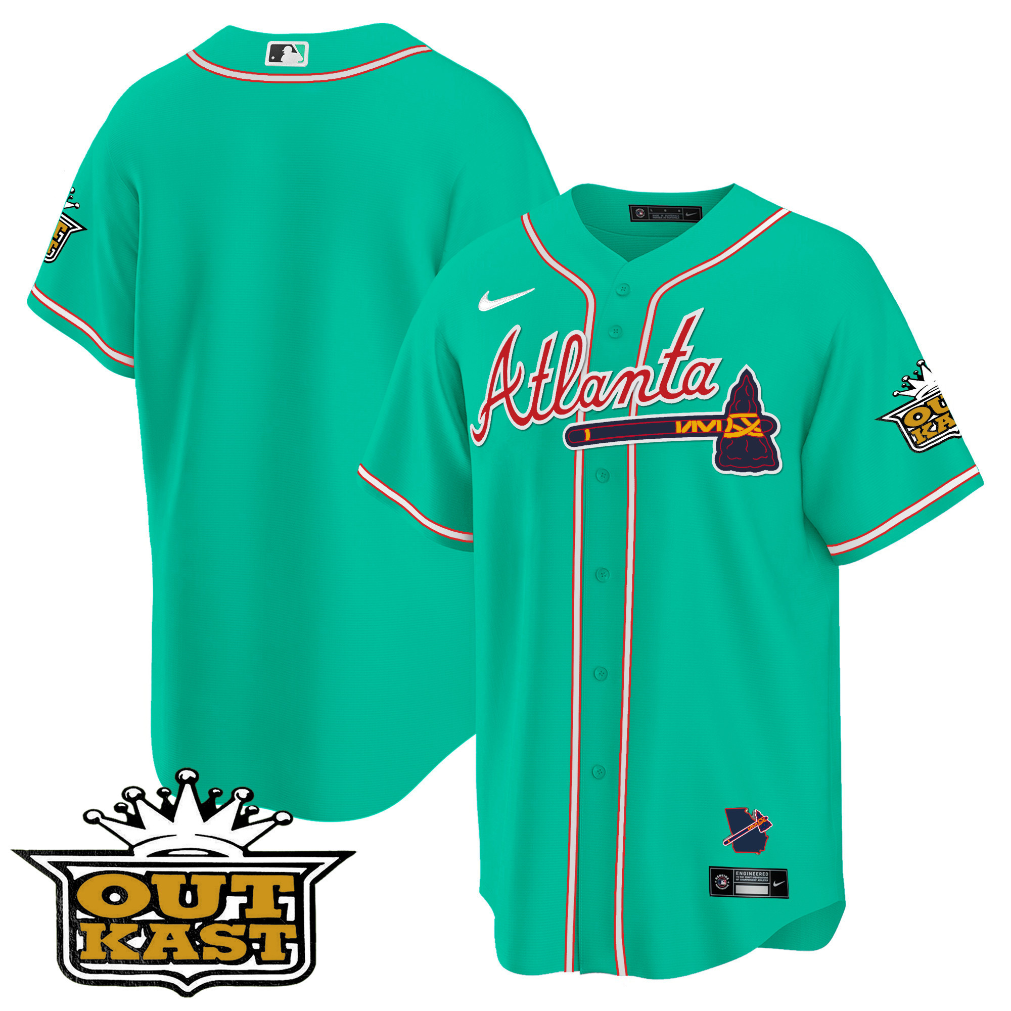 Team Men's Atlanta Braves Outkast Cool Base V3 - Galaxy Version Cyan Jersey - All Stitched