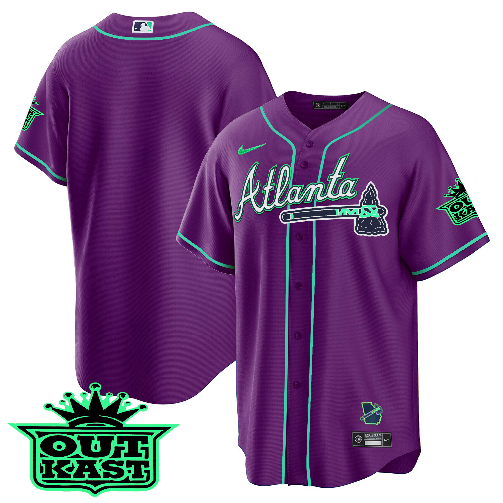 Team Men's Atlanta Braves Outkast Cool Base V3 - Galaxy Version Purple Jersey - All Stitched
