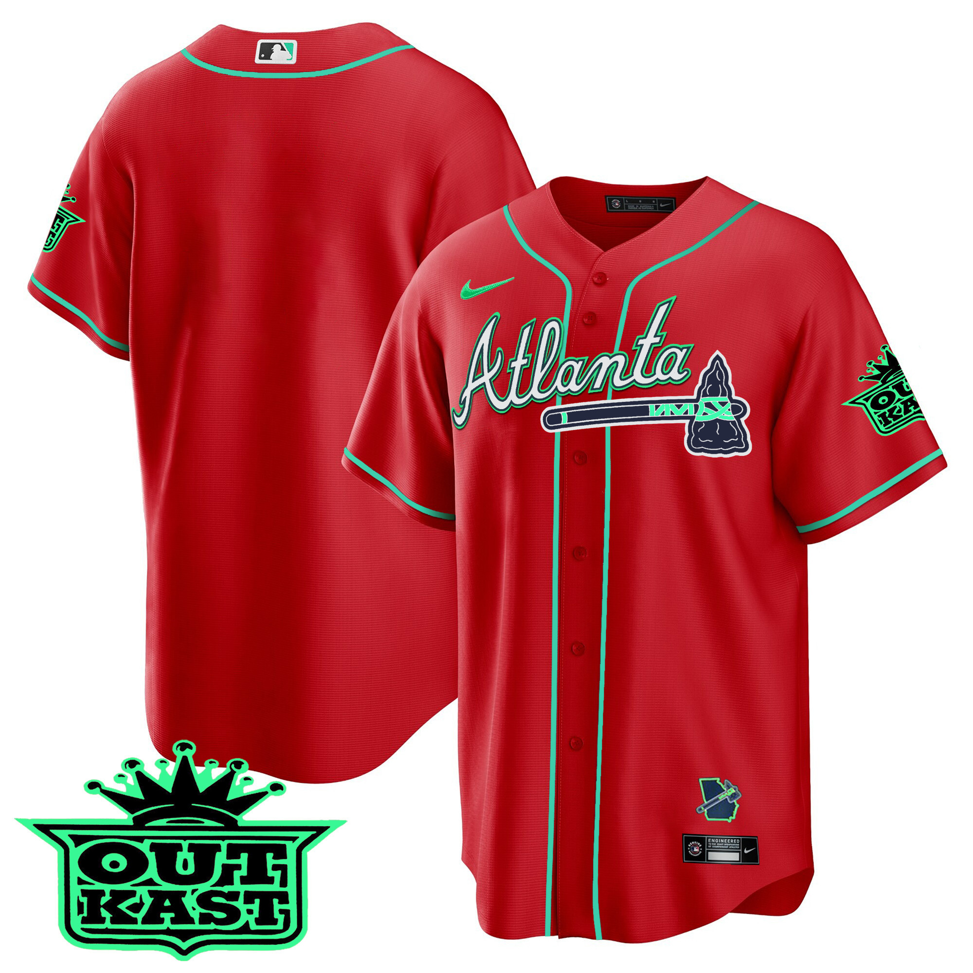 Team Men's Atlanta Braves Outkast Cool Base V3 - Galaxy Version Red Jersey - All Stitched