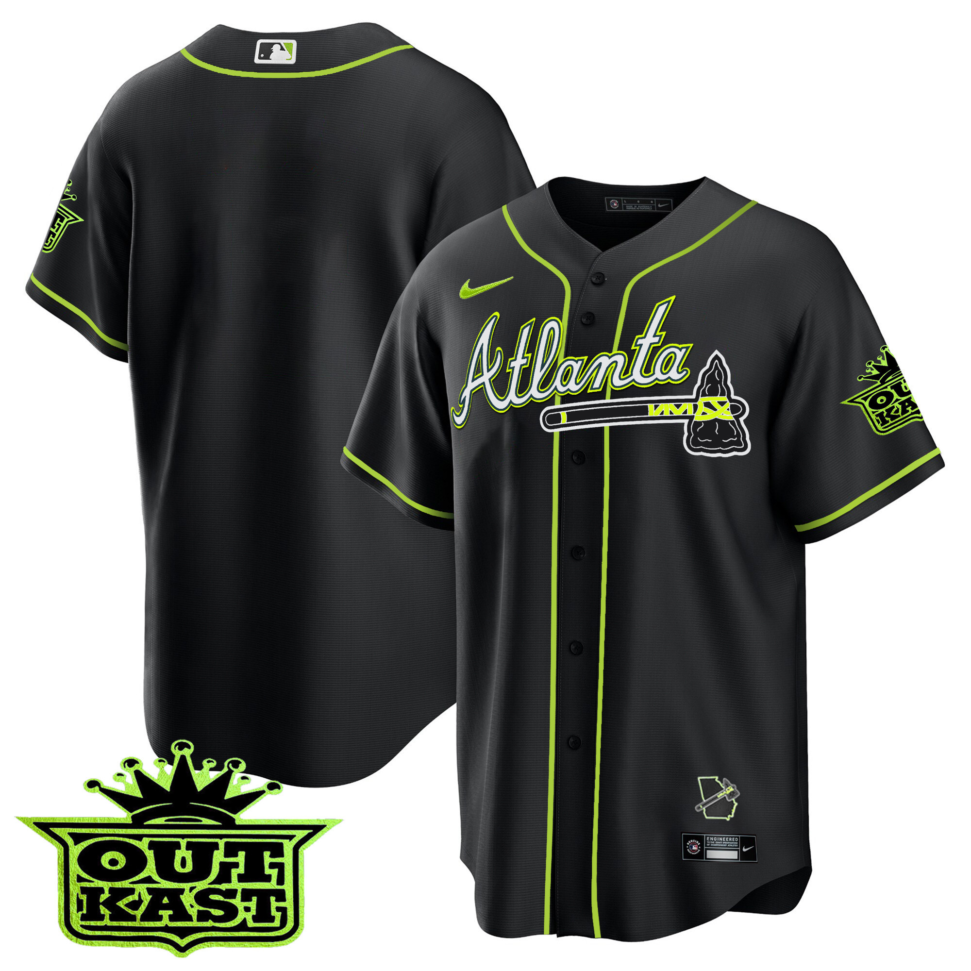 Team Men's Atlanta Braves Outkast Cool Base V3 Black Jersey - All Stitched