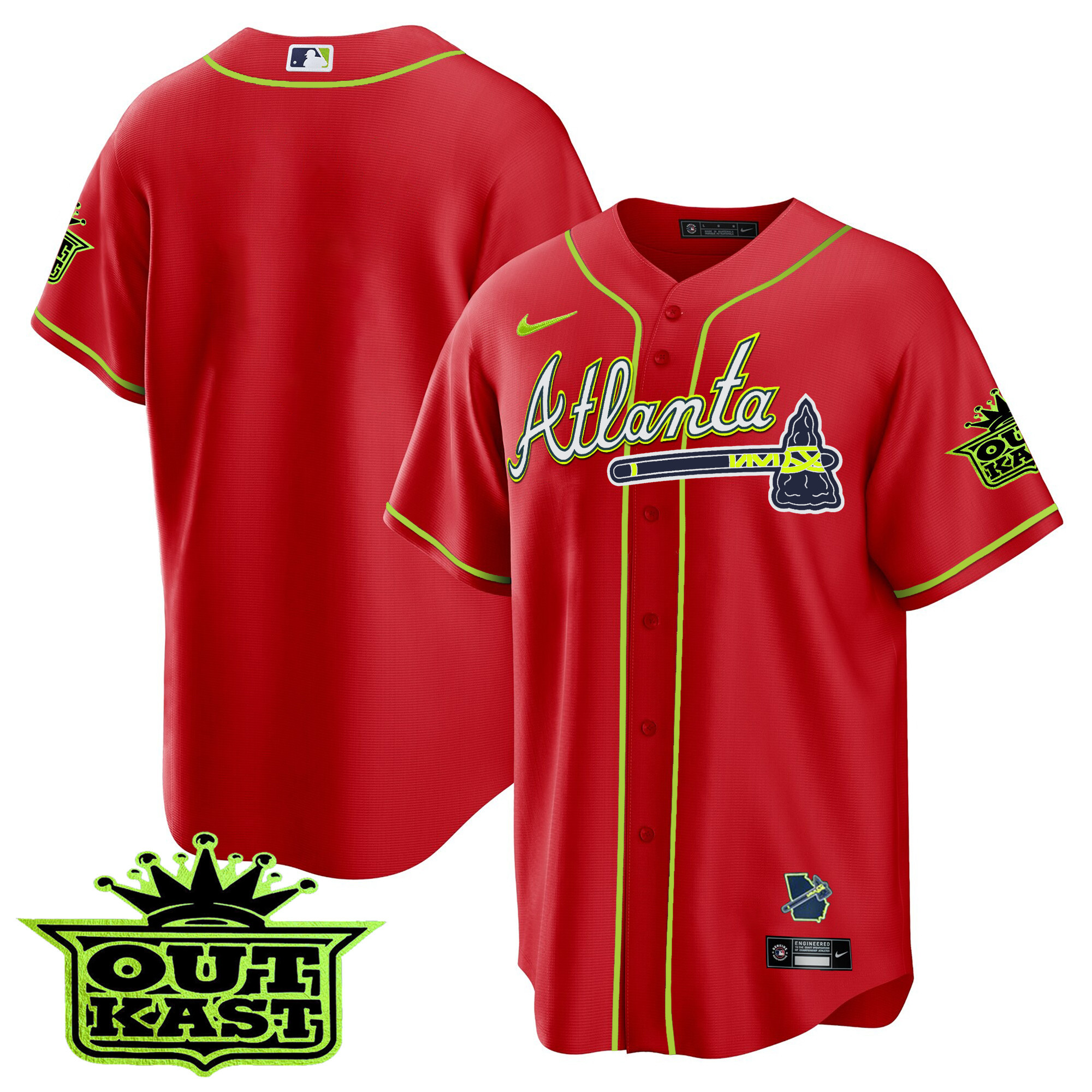 Team Men's Atlanta Braves Outkast Cool Base V3 Red Jersey - All Stitched