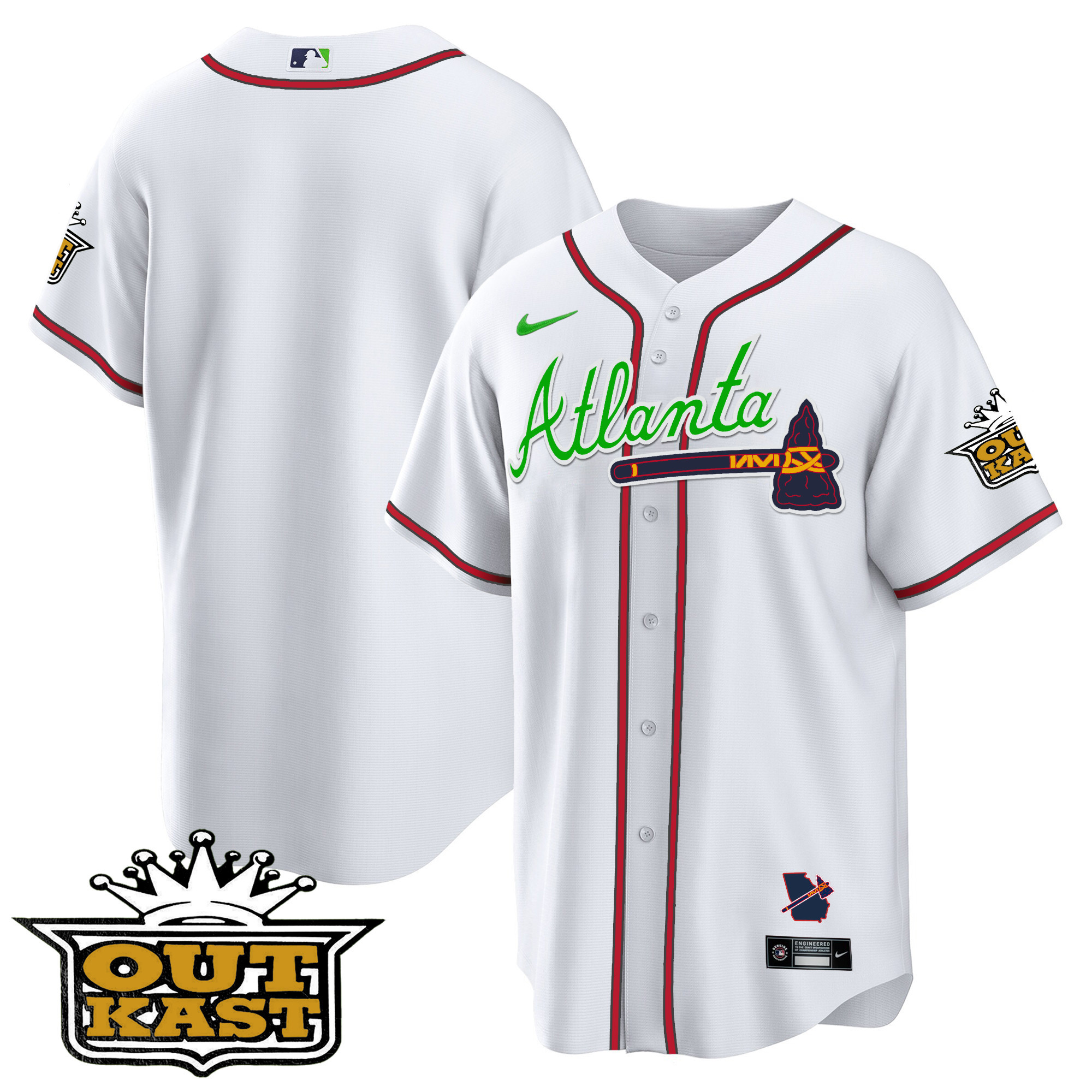 Team Men's Atlanta Braves Outkast Cool Base V3 White Jersey - All Stitched