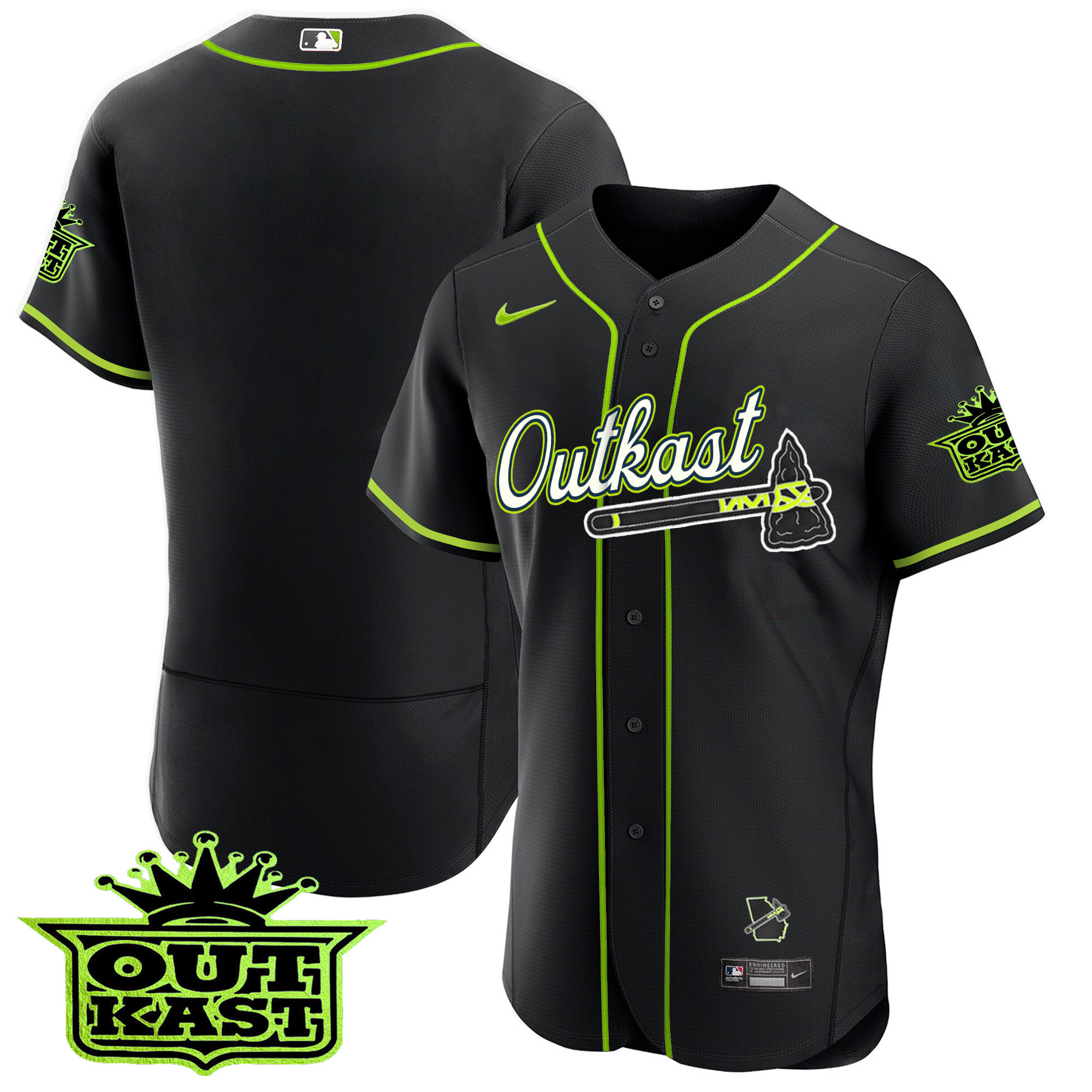 Team Men's Atlanta Braves Outkast Flex Base Black Jersey - All Stitched