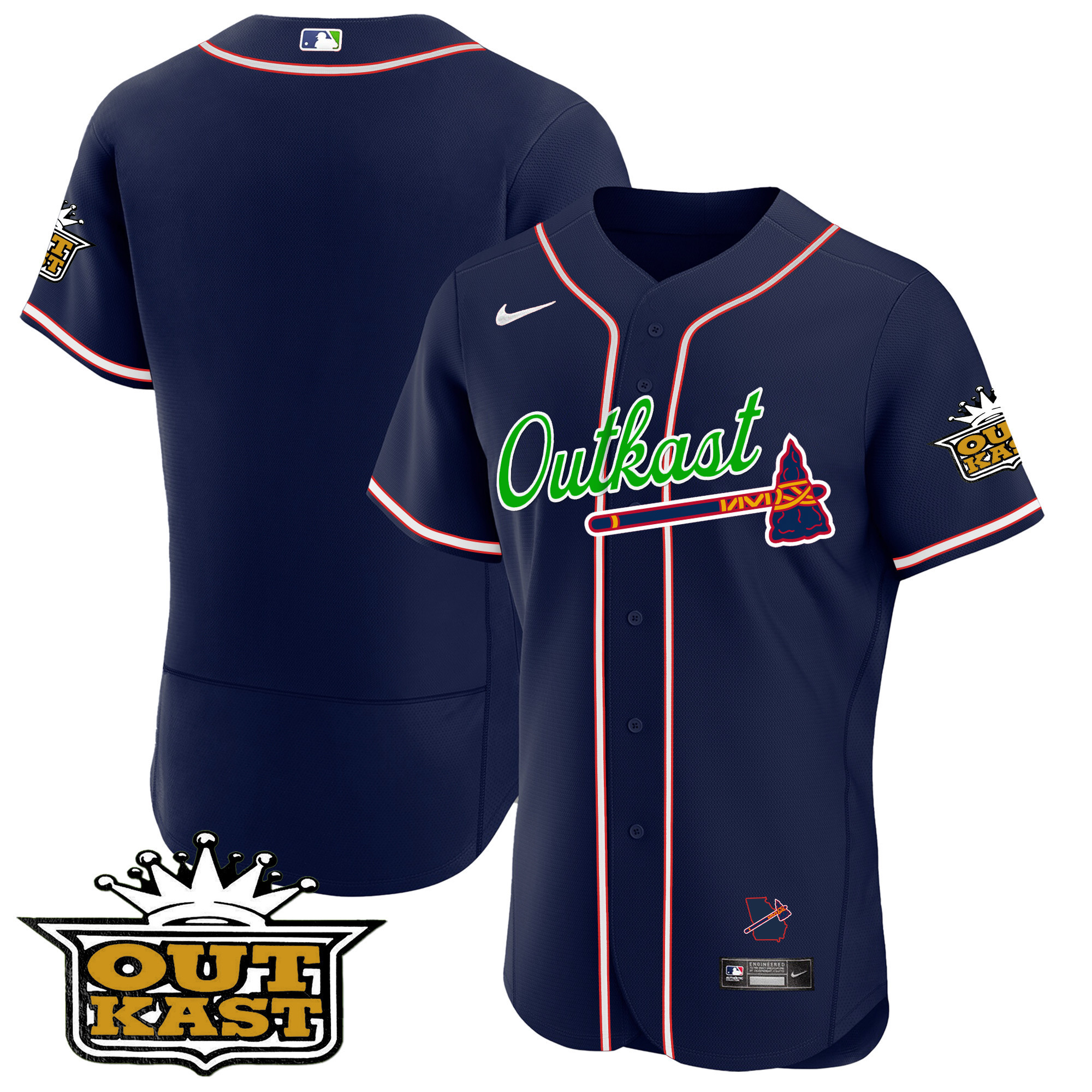 Team Men's Atlanta Braves Outkast Flex Base Navy Jersey - All Stitched