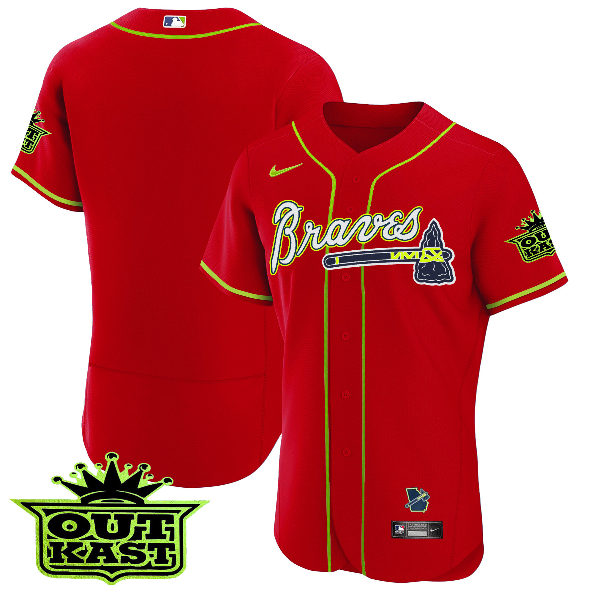Team Men's Atlanta Braves Outkast Flex Base V2 Red Jersey - All Stitched