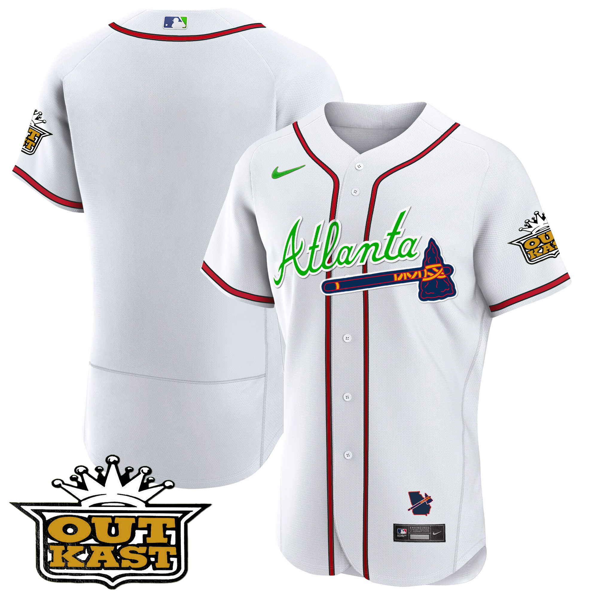 Team Men's Atlanta Braves Outkast Flex Base V3 White Jersey - All Stitched