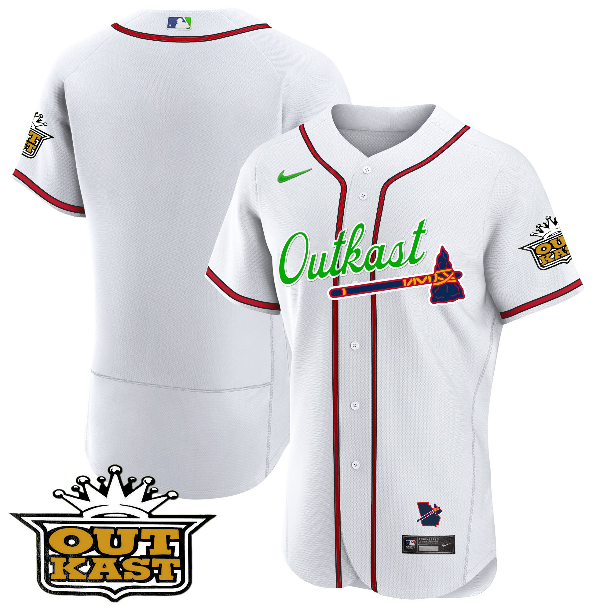 Team Men's Atlanta Braves Outkast Flex Base White Jersey - All Stitched