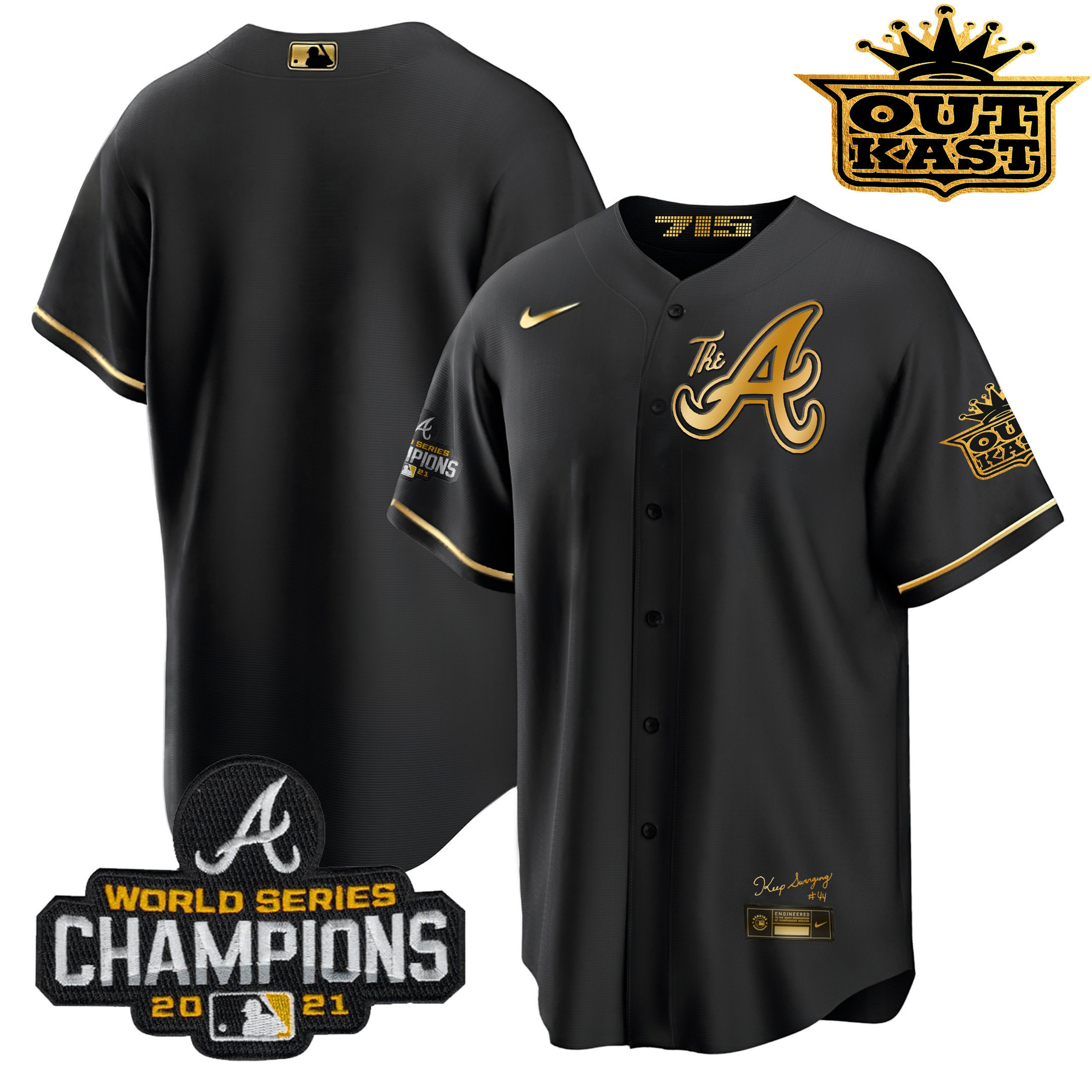 Team Men's Atlanta Braves Outkast Gold The A Cool Base Black Gold Jersey - All Stitched