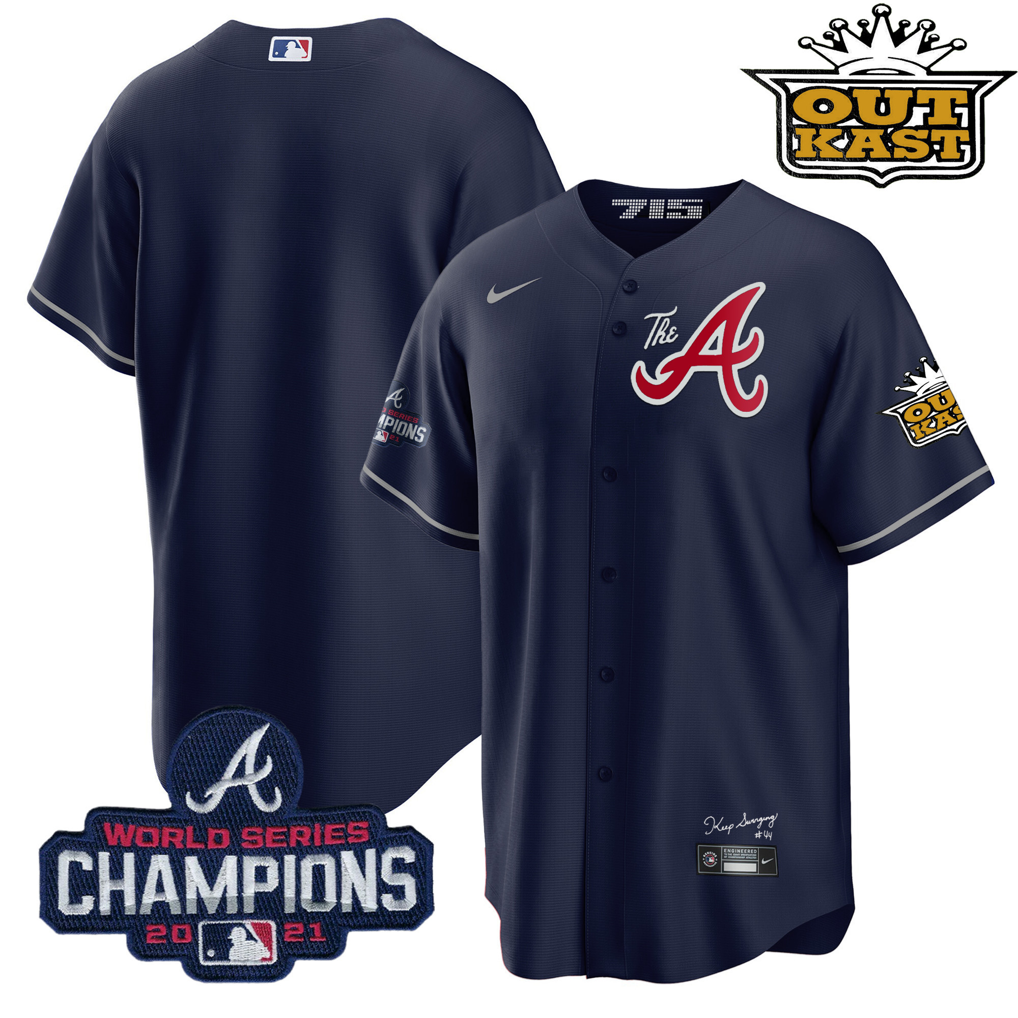 Team Men's Atlanta Braves Outkast Gold The A Cool Base Navy Jersey - All Stitched