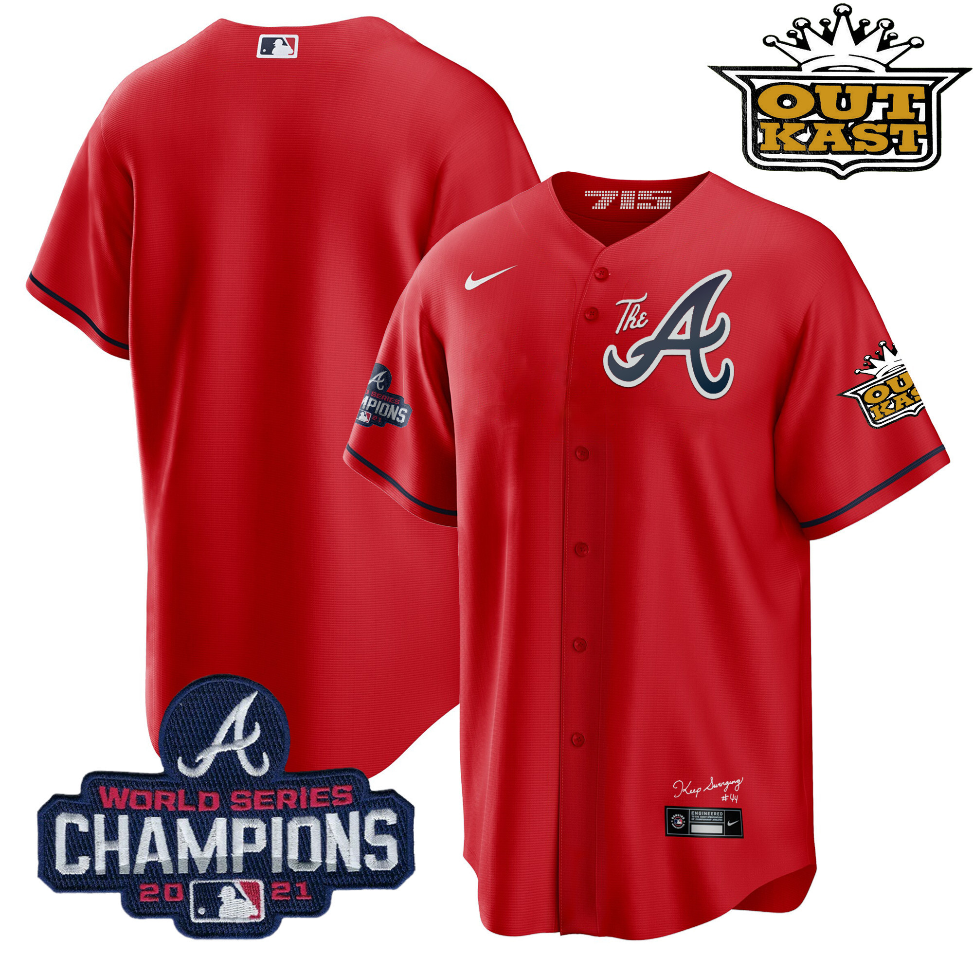 Team Men's Atlanta Braves Outkast Gold The A Cool Base Red Jersey - All Stitched