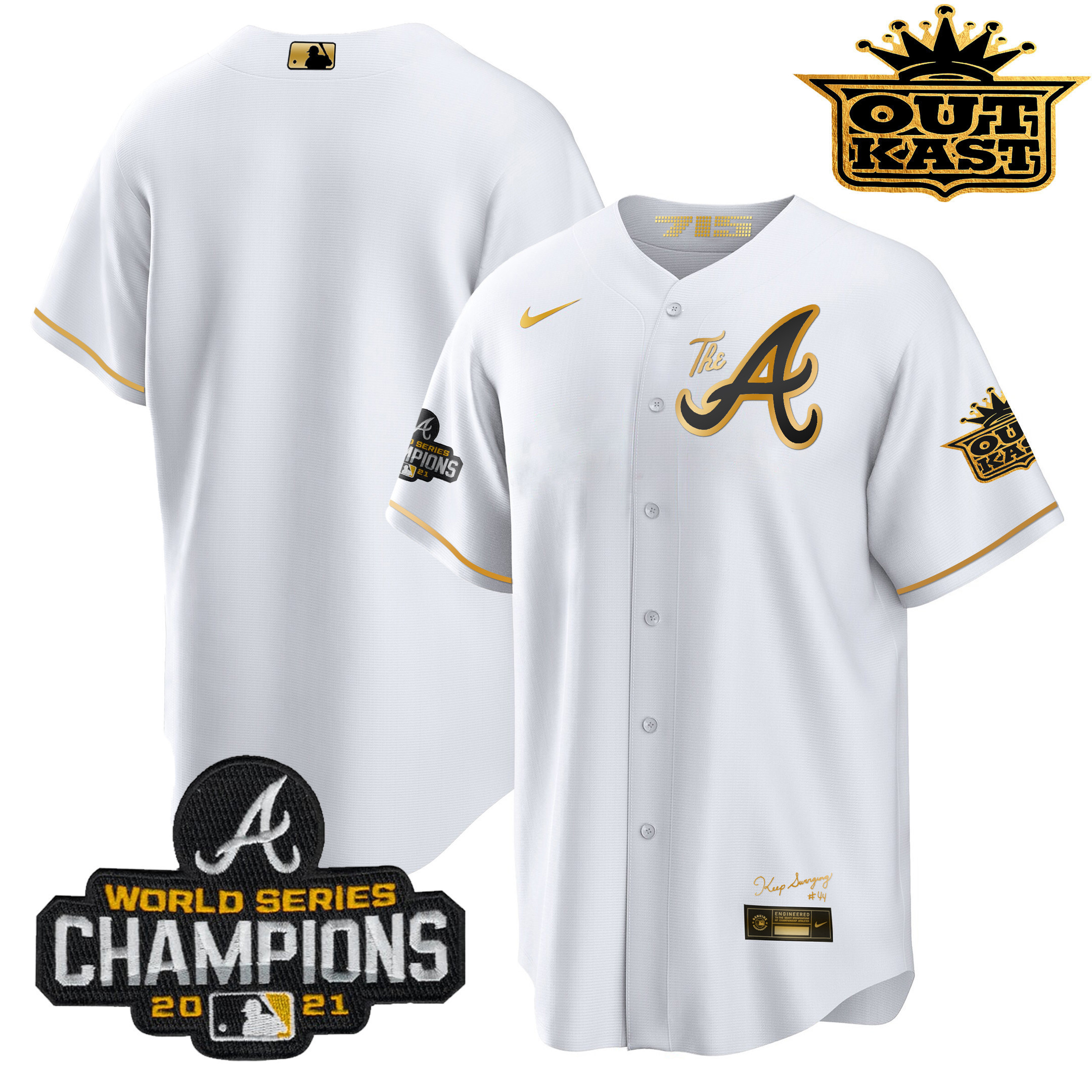 Team Men's Atlanta Braves Outkast Gold The A Cool Base White Gold Jersey - All Stitched