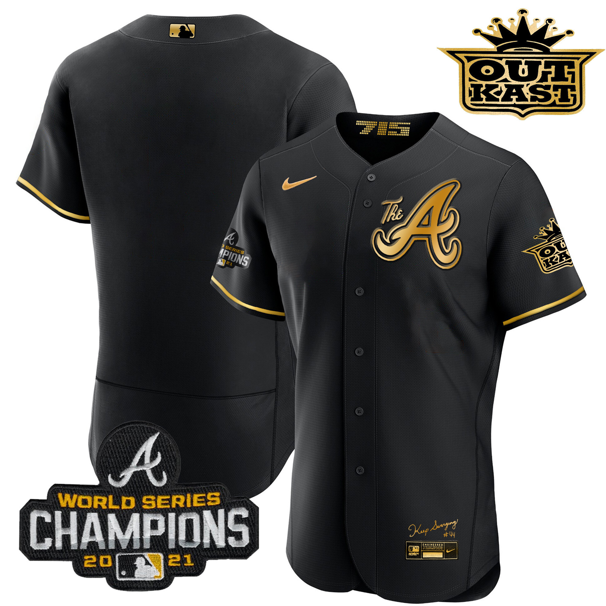 Team Men's Atlanta Braves Outkast Gold The A Flex Base Black Gold Jersey - All Stitched