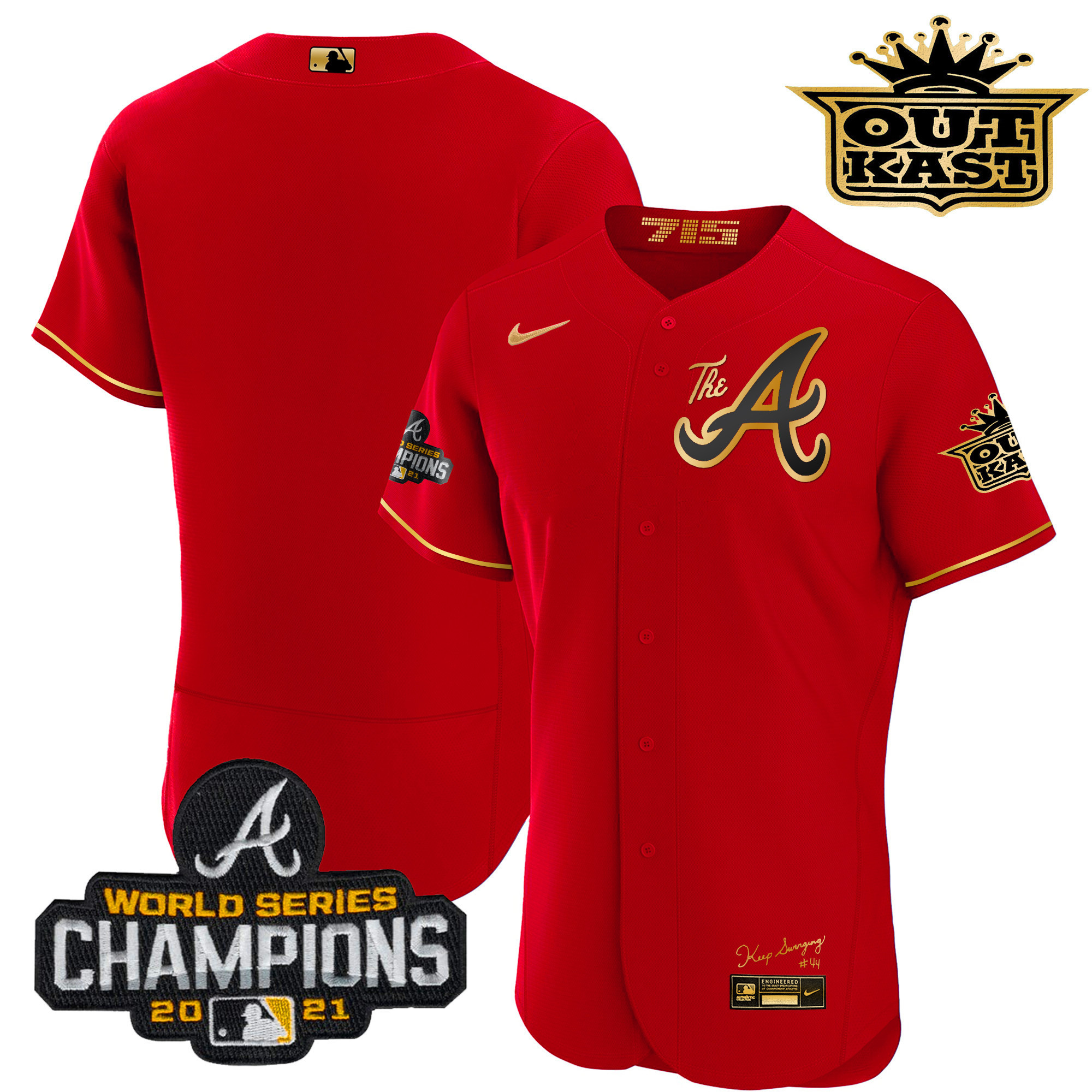 Team Men's Atlanta Braves Outkast Gold The A Flex Base Red Gold Jersey - All Stitched