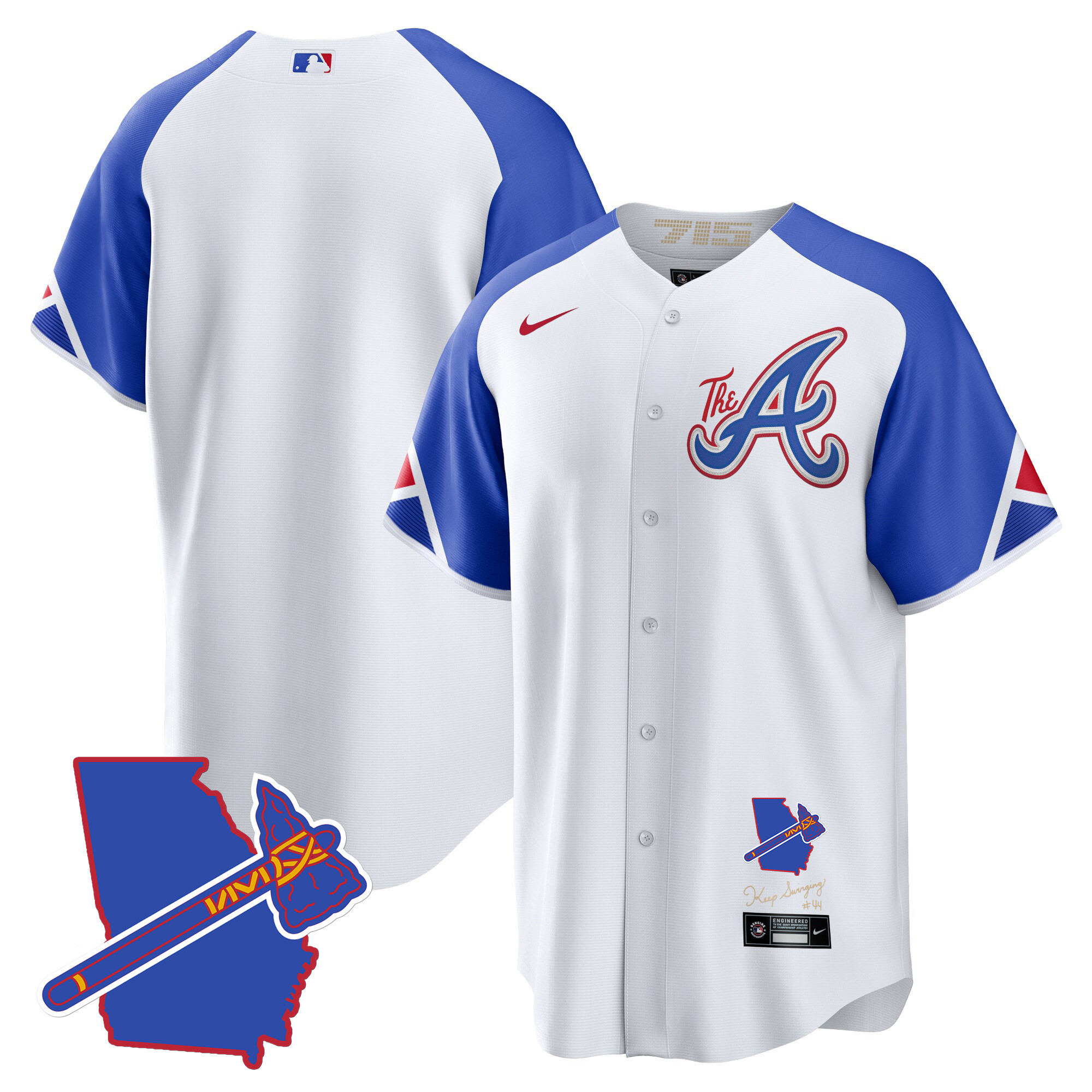Team Men's Atlanta Braves The A Gold Cool Base - Georgia Patch City Connect Jersey - All Stitched