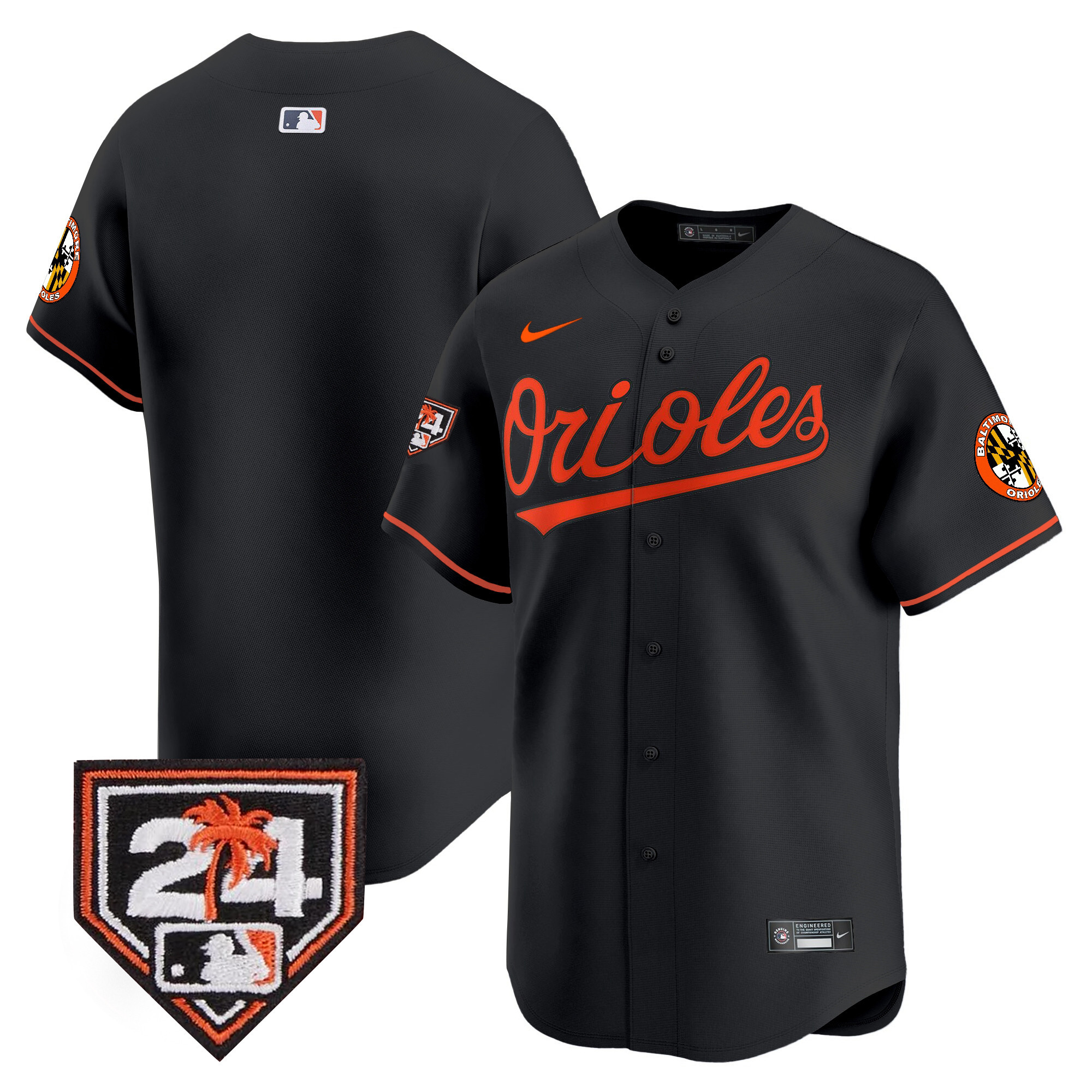 Team Men's Baltimore Orioles 2024 Spring Training Patch Vapor Premier Limited Black Jersey - All Stitched