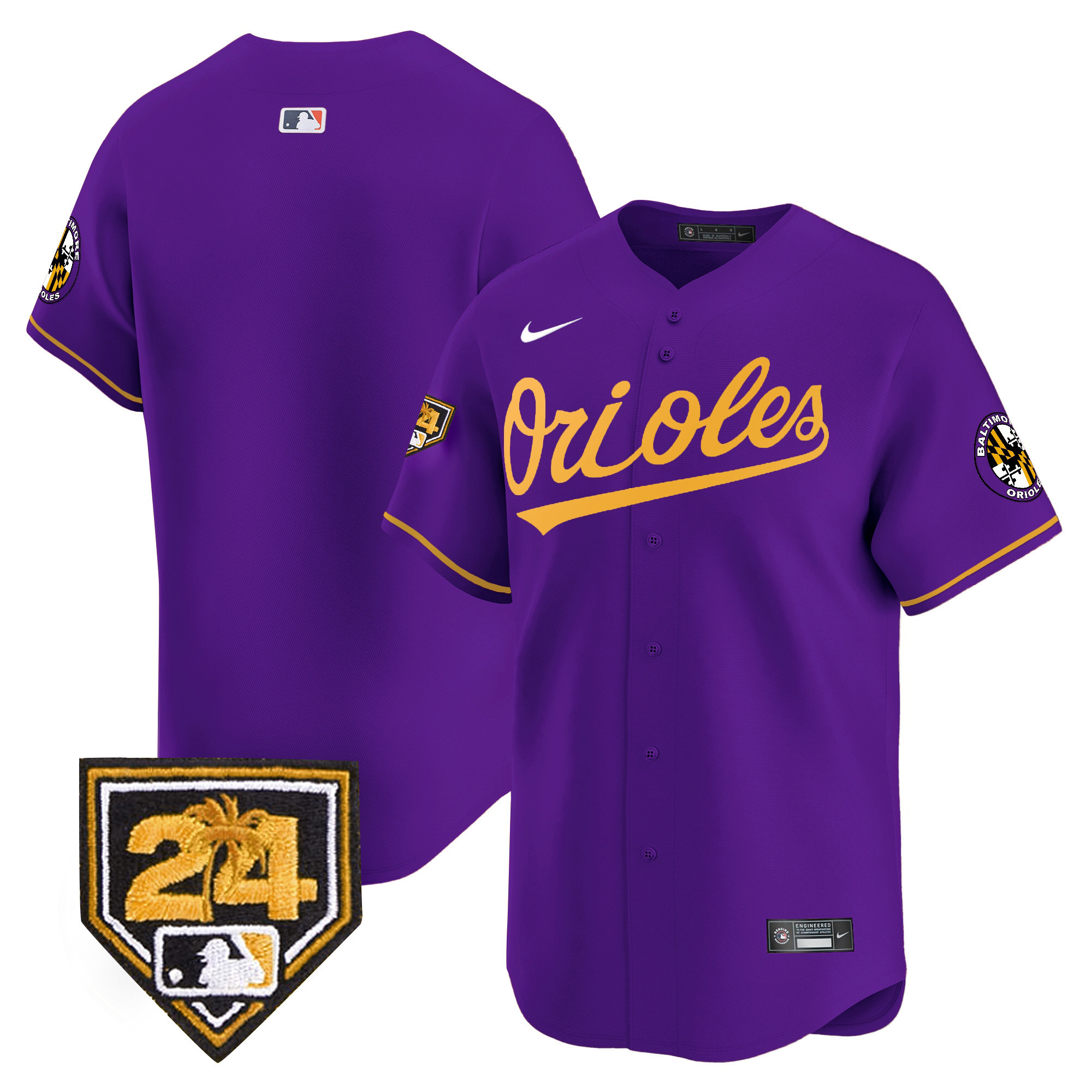 Team Men's Baltimore Orioles 2024 Spring Training Patch Vapor Premier Limited Purple Gold Jersey - All Stitched