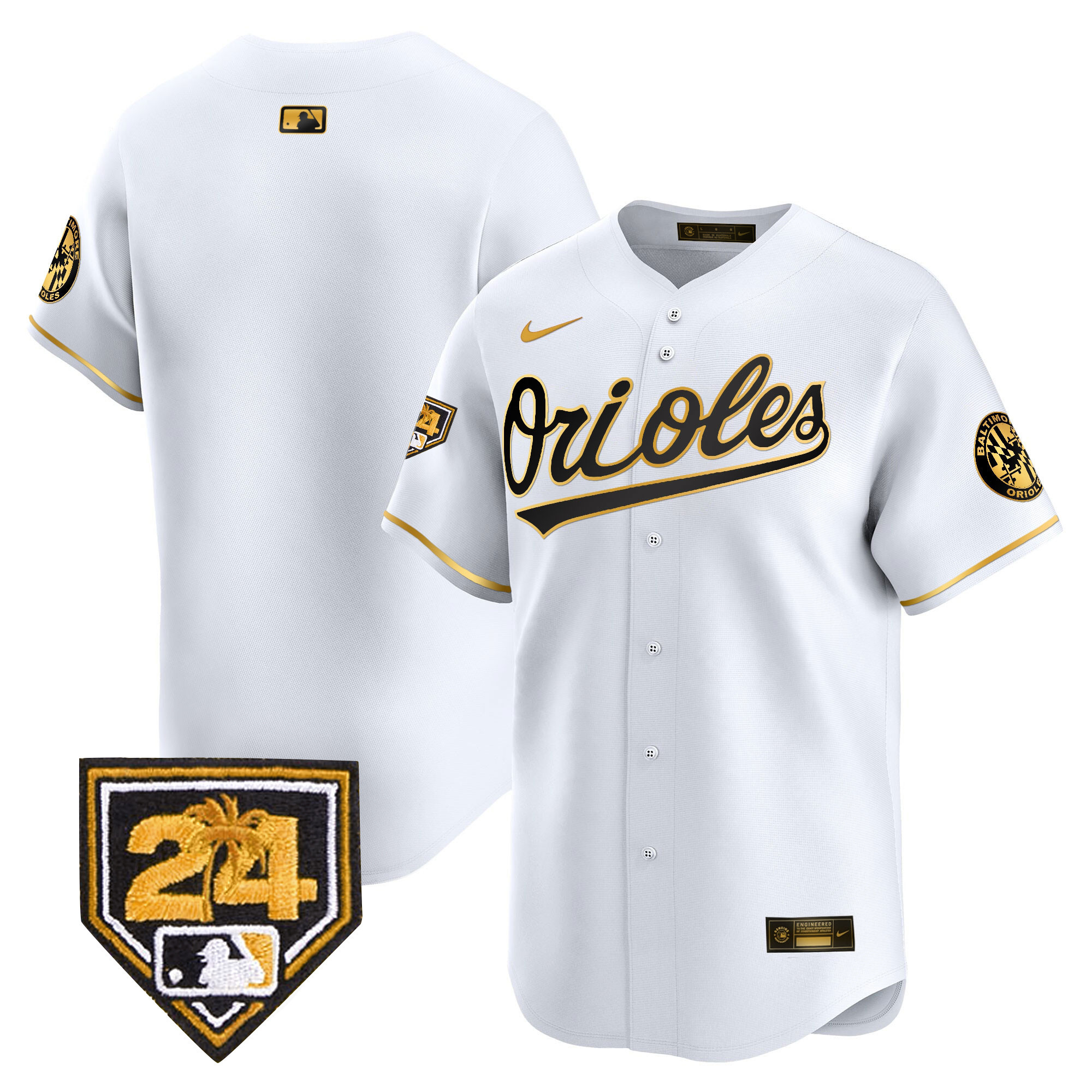 Team Men's Baltimore Orioles 2024 Spring Training Patch Vapor Premier Limited White Gold Jersey - All Stitched