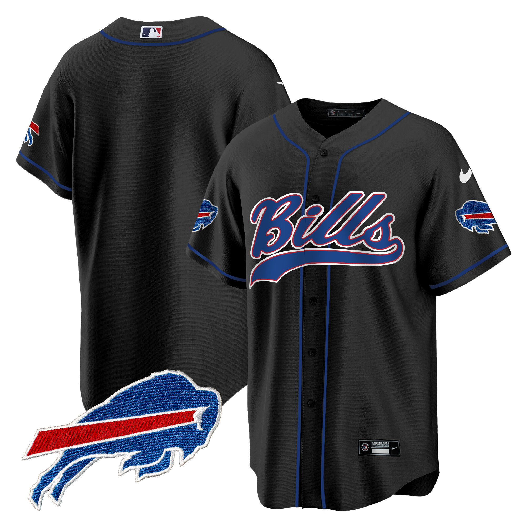 Team Men's Buffalo Bills Baseball Black Jersey - All Stitched 