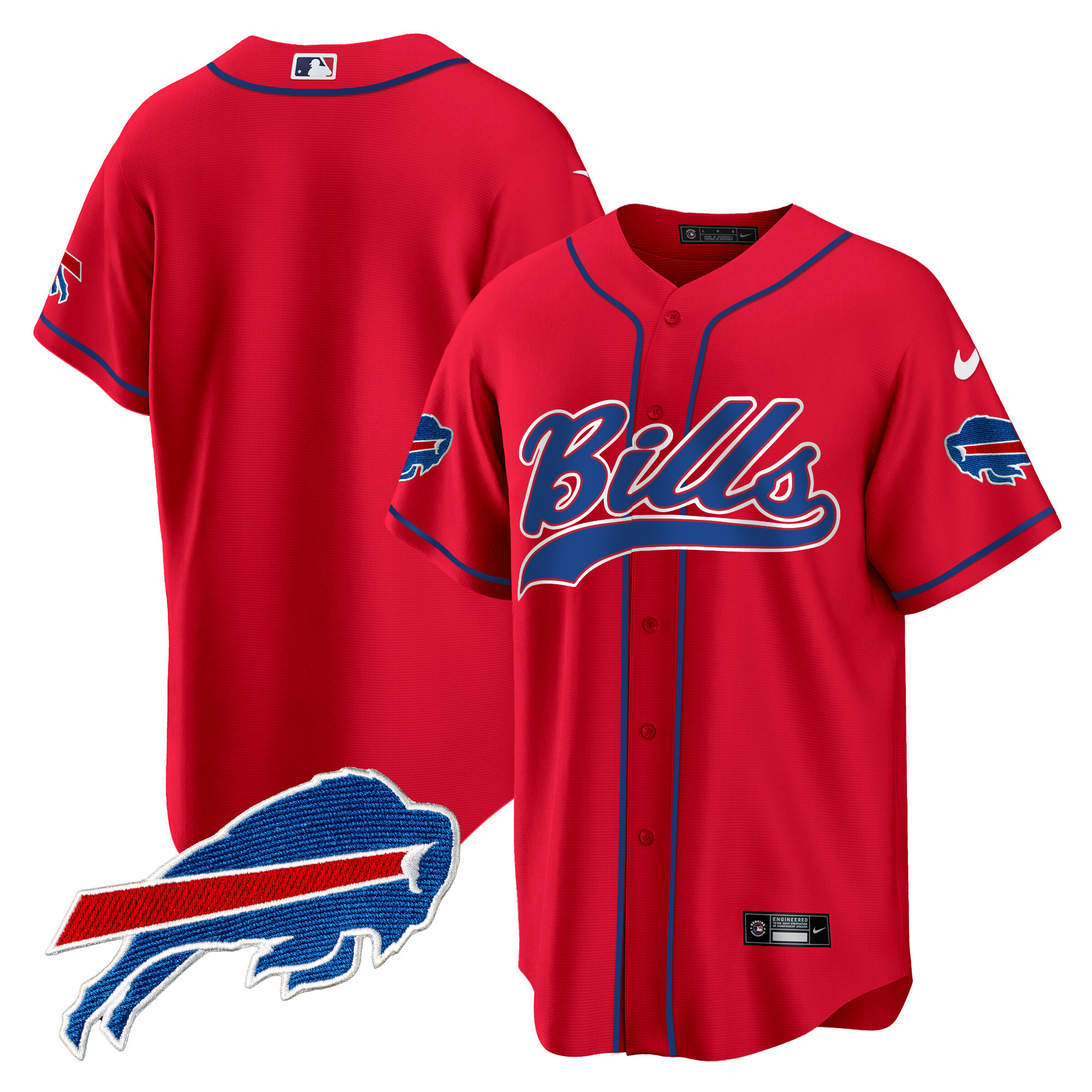 Team Men's Buffalo Bills Baseball Red Jersey - All Stitched 