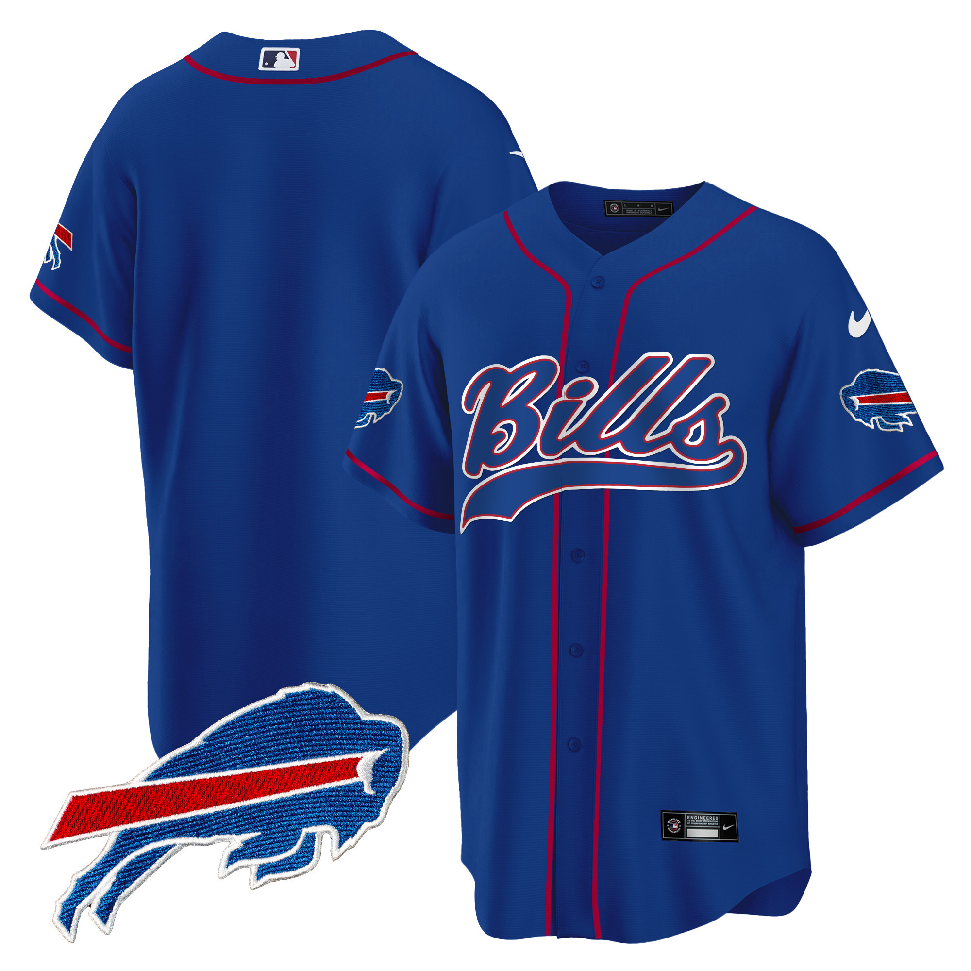 Team Men's Buffalo Bills Baseball Royal Jersey - All Stitched 