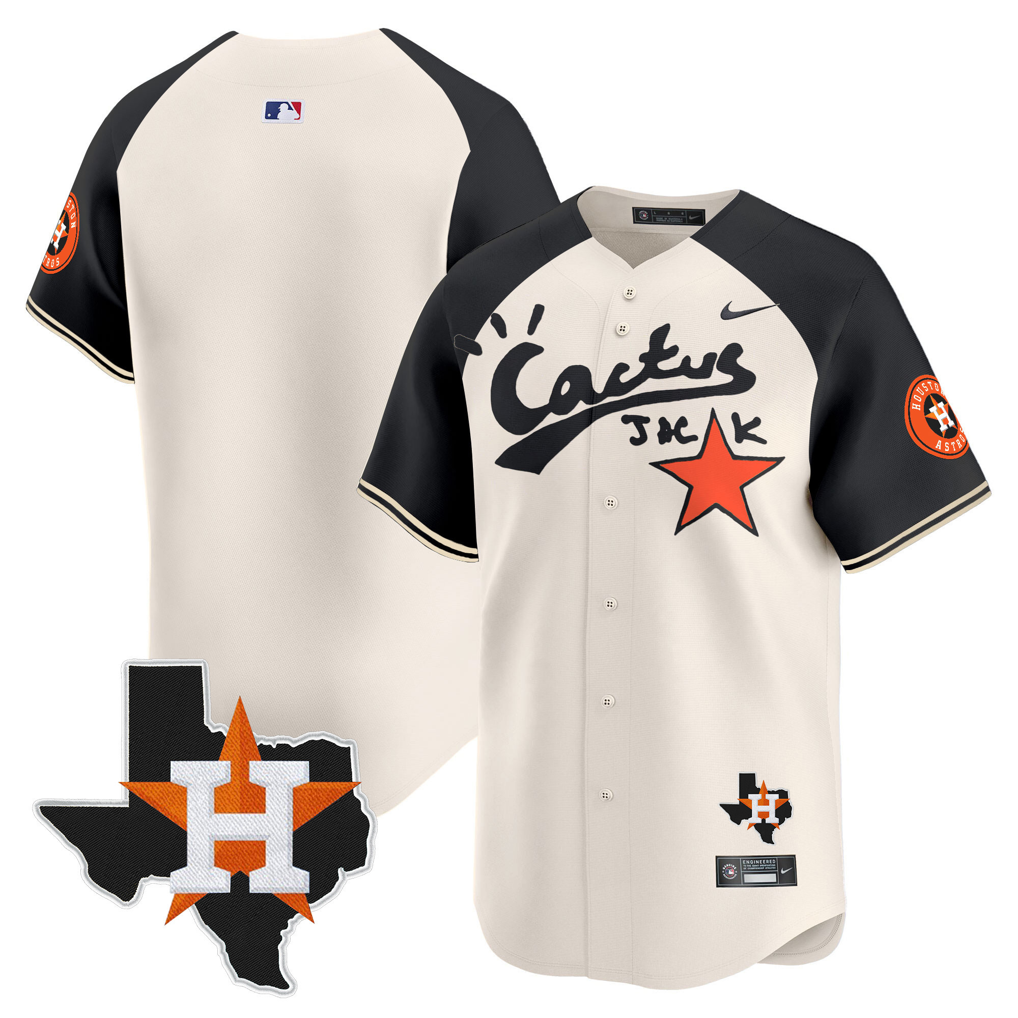 Team Men's Cactus Jack Patch Vapor Premier Limited Cream Alternate Jersey - All Stitched