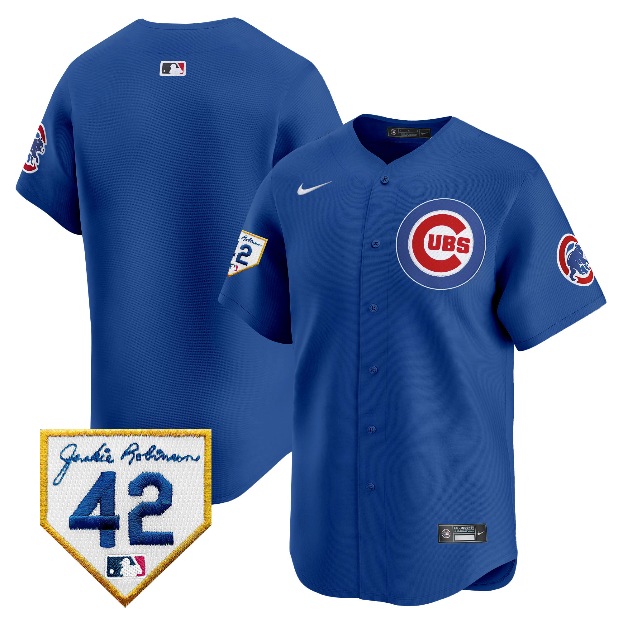 Team Men's Chicago Cubs 2024 Jackie Robinson Patch Vapor Premier Limited Royal Jersey - All Stitched
