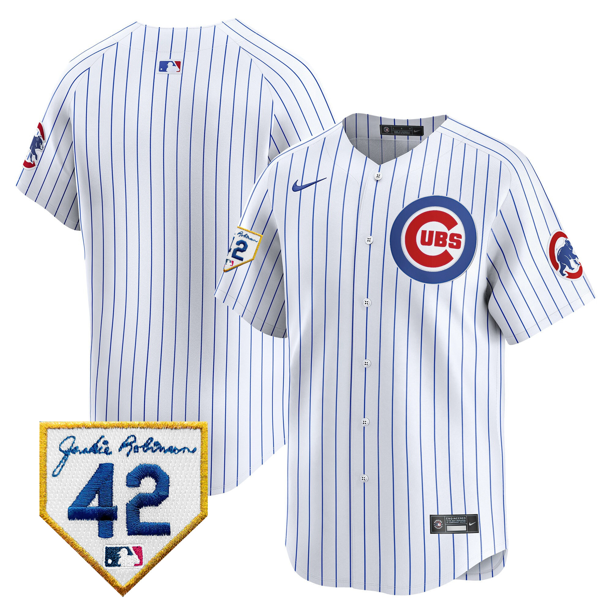 Team Men's Chicago Cubs 2024 Jackie Robinson Patch Vapor Premier Limited White Jersey - All Stitched