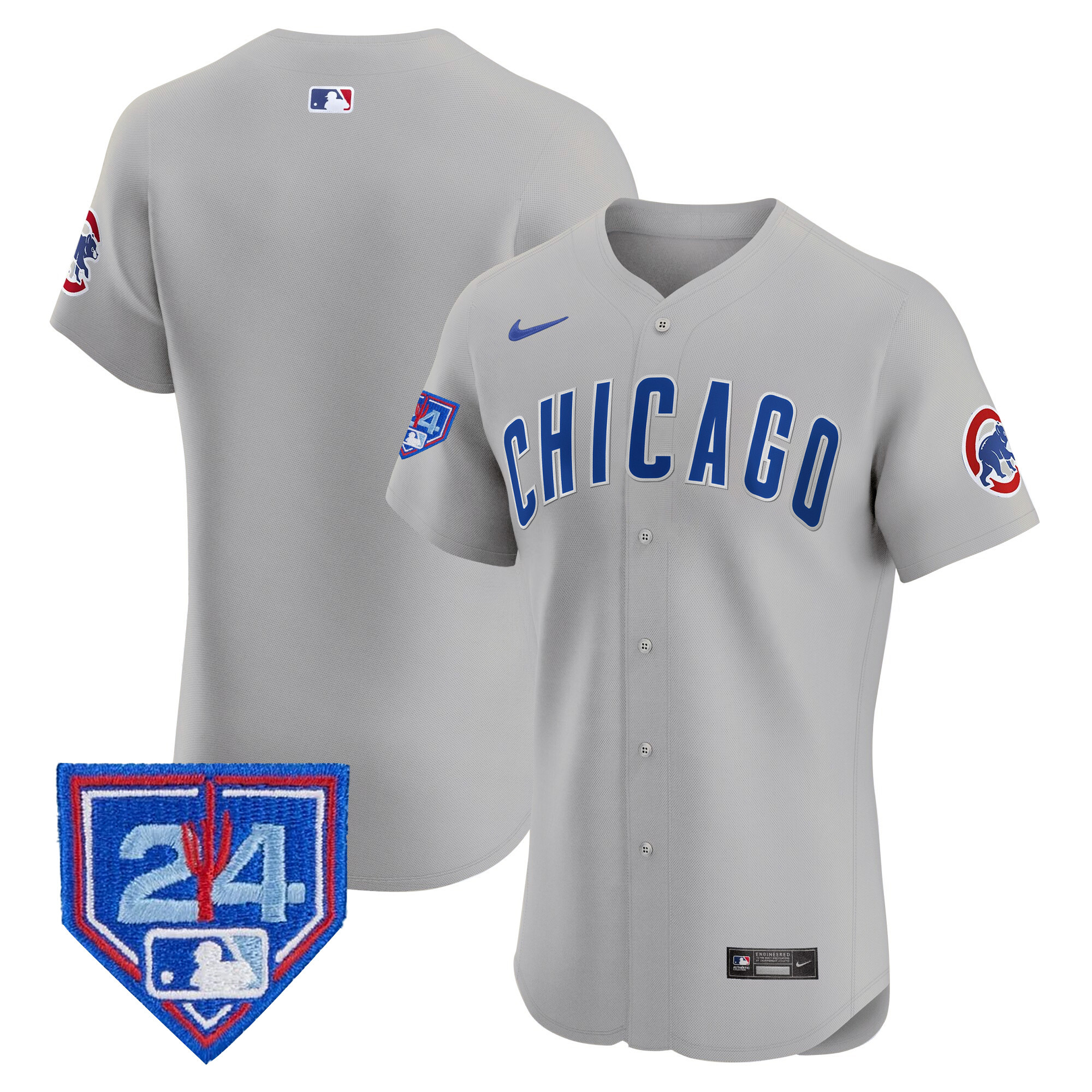 Team Men's Chicago Cubs 2024 Spring Training Patch Vapor Premier Elite V2 Gray Road Jersey - All Stitched