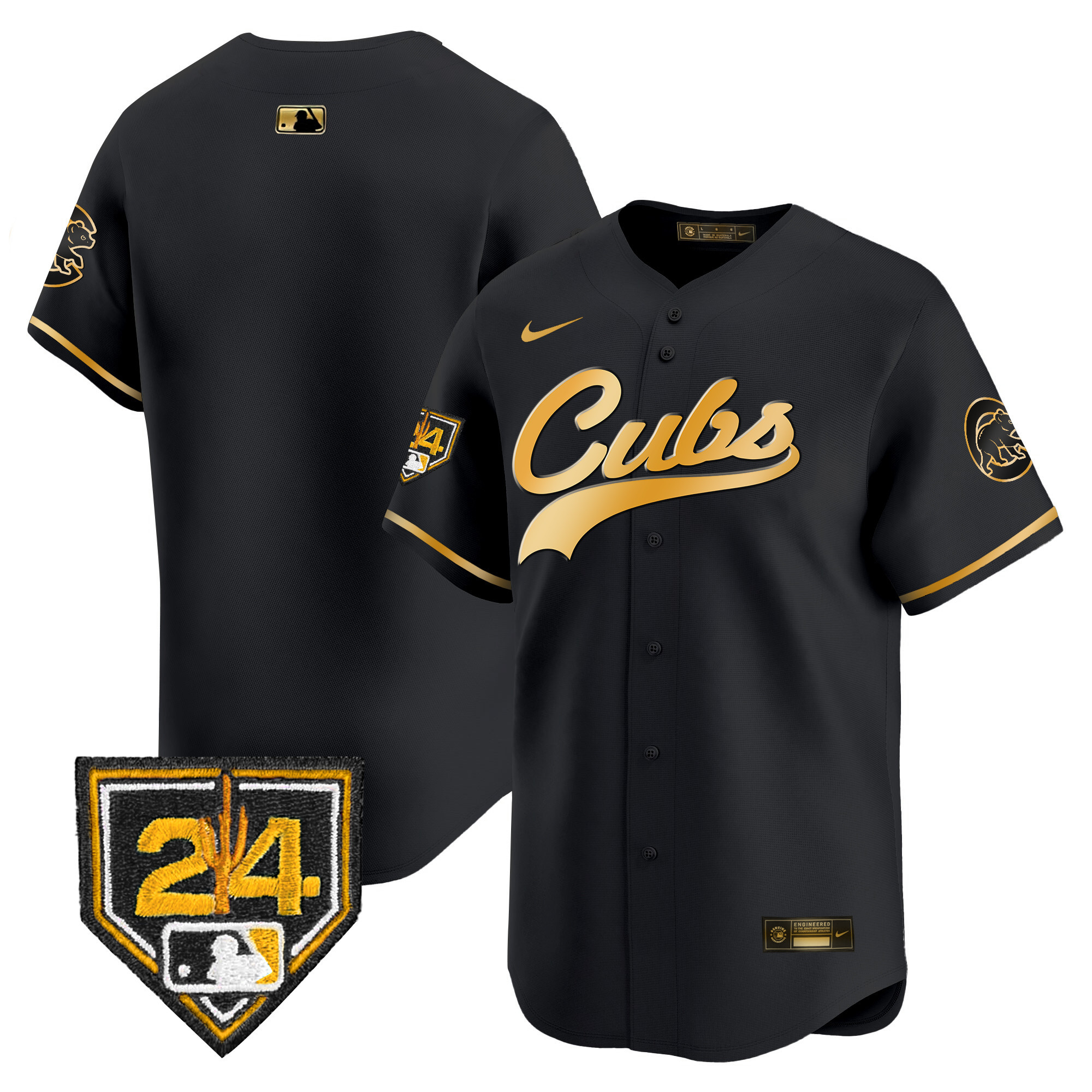 Team Men's Chicago Cubs 2024 Spring Training Patch Vapor Premier Limited Black Gold Jersey - All Stitched